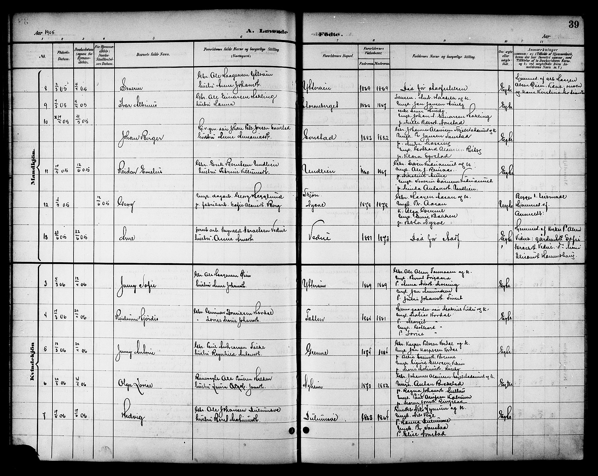 Ministerialprotokoller, klokkerbøker og fødselsregistre - Nord-Trøndelag, SAT/A-1458/714/L0135: Parish register (copy) no. 714C04, 1899-1918, p. 39