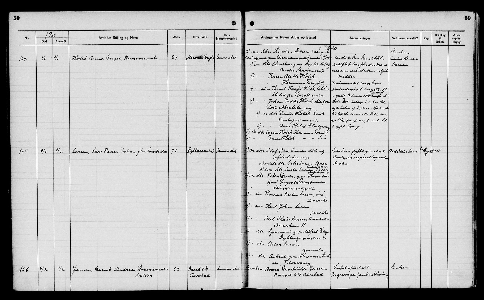 Byfogd og Byskriver i Bergen, AV/SAB-A-3401/06/06Na/L0014: Dødsfallsjournaler, 1921-1924, p. 59