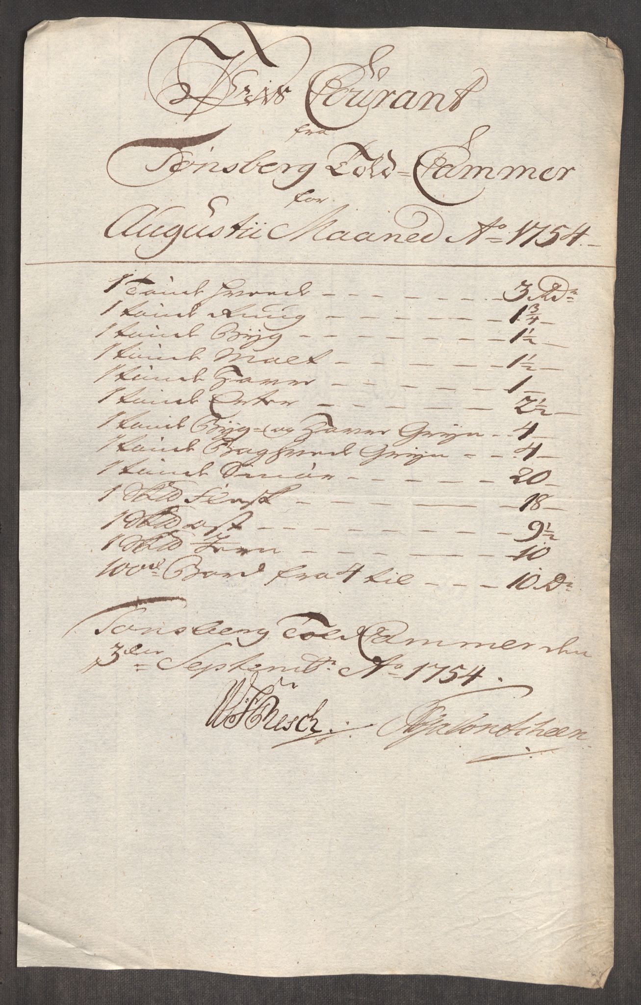 Rentekammeret inntil 1814, Realistisk ordnet avdeling, AV/RA-EA-4070/Oe/L0005: [Ø1]: Priskuranter, 1753-1757, p. 254