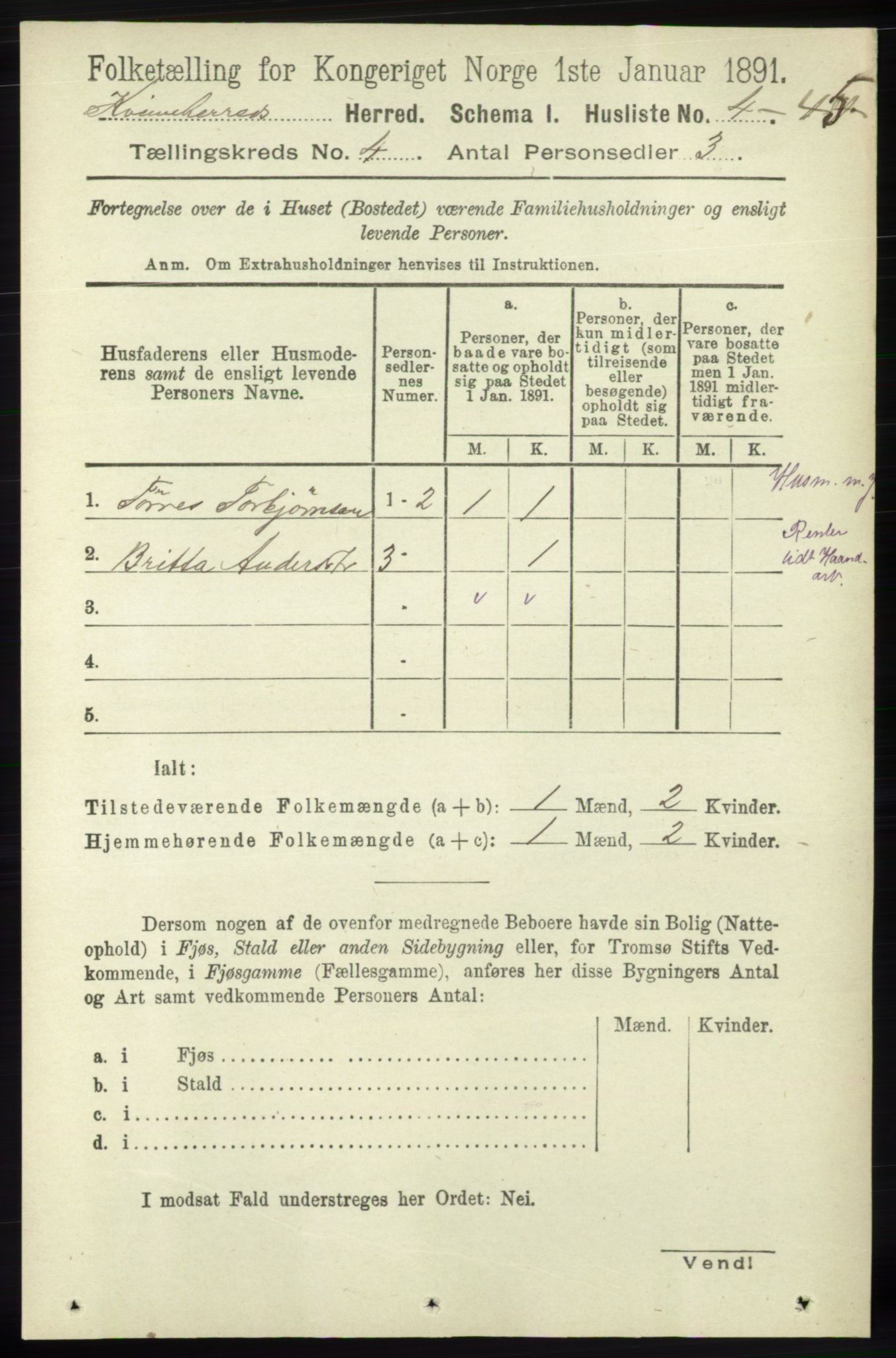 RA, 1891 census for 1224 Kvinnherad, 1891, p. 1337