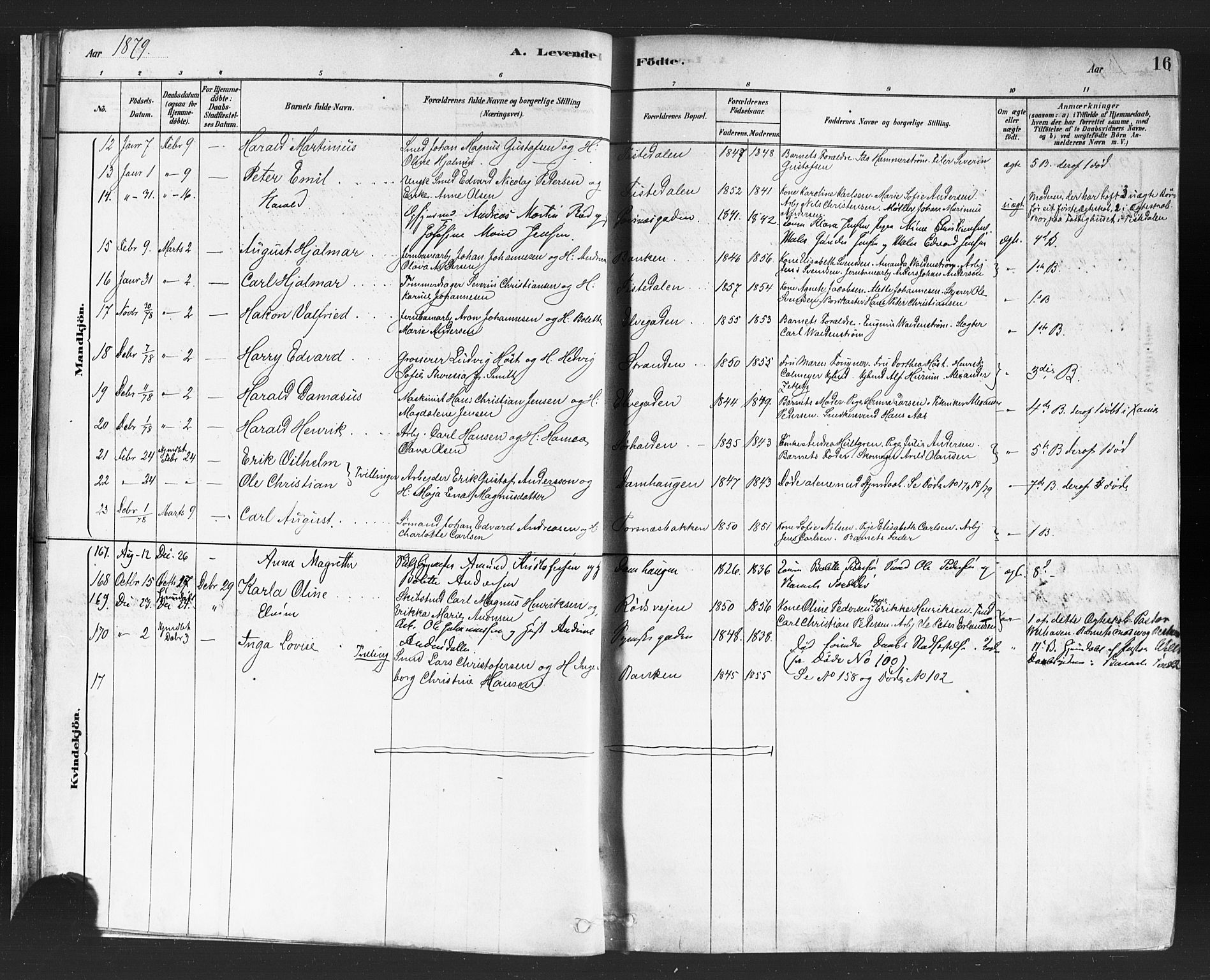 Halden prestekontor Kirkebøker, SAO/A-10909/F/Fa/L0011: Parish register (official) no. I 11, 1878-1889, p. 16