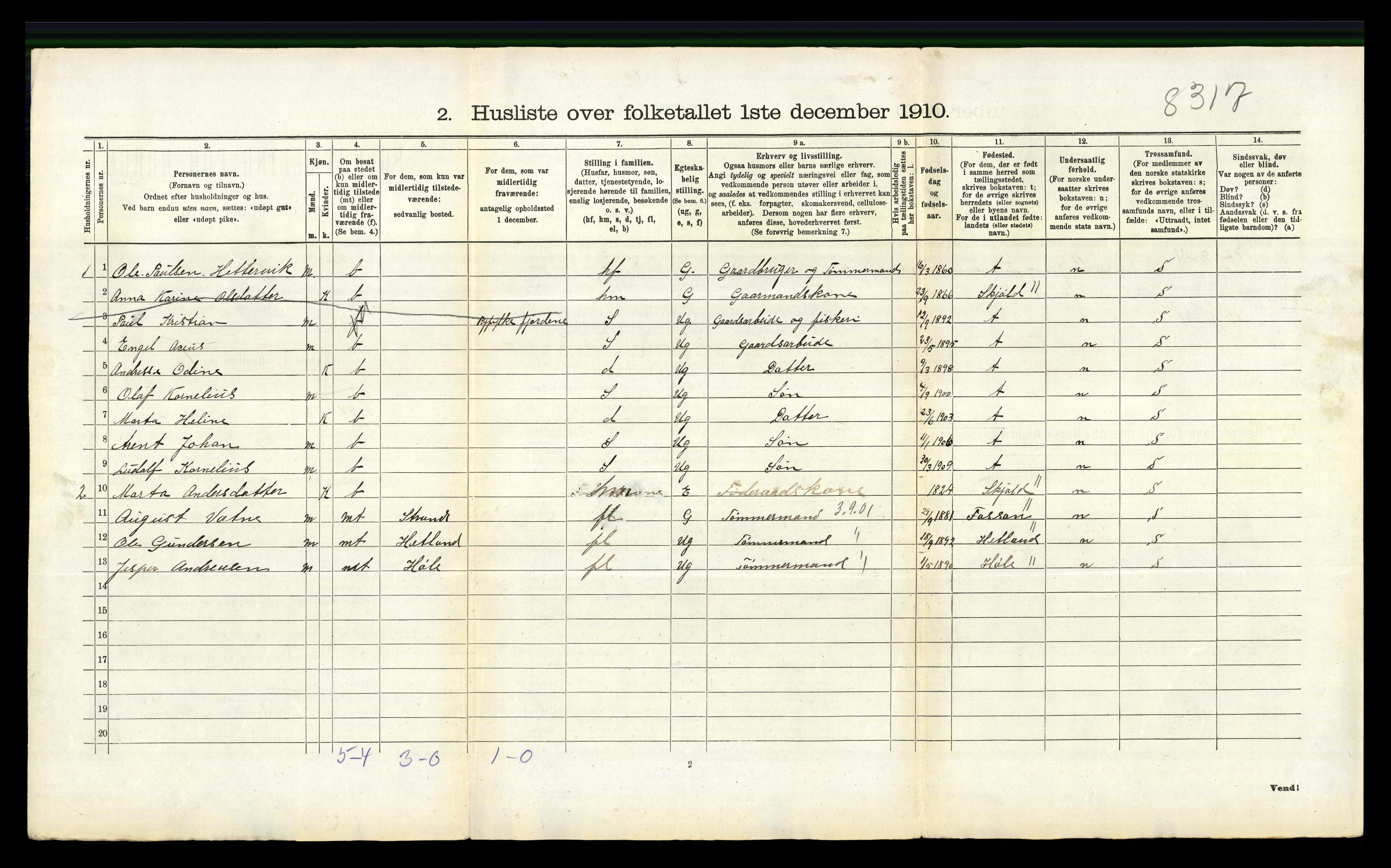 RA, 1910 census for Tysvær, 1910, p. 470