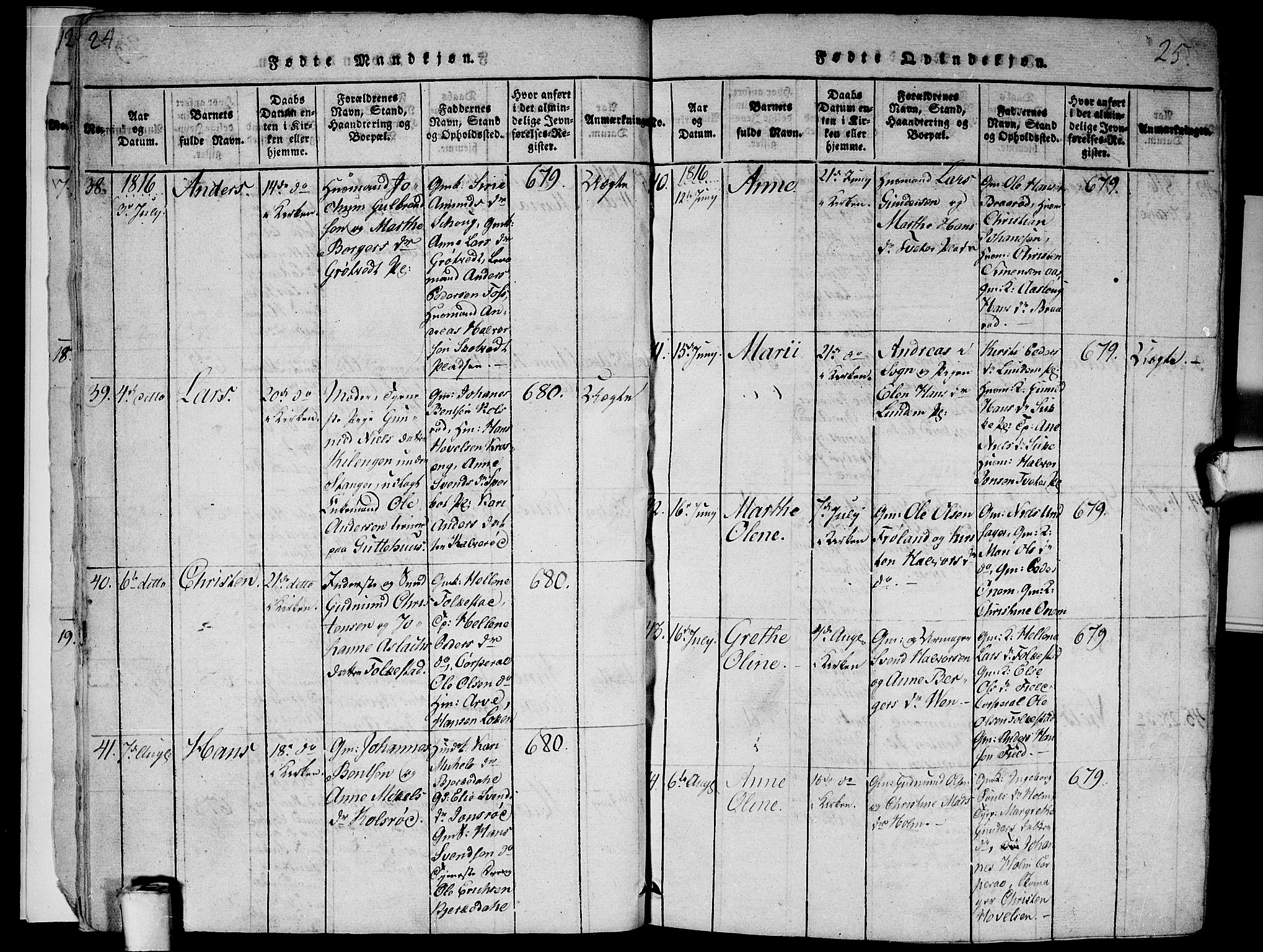 Våler prestekontor Kirkebøker, SAO/A-11083/G/Ga/L0001: Parish register (copy) no. I 1, 1815-1839, p. 24-25