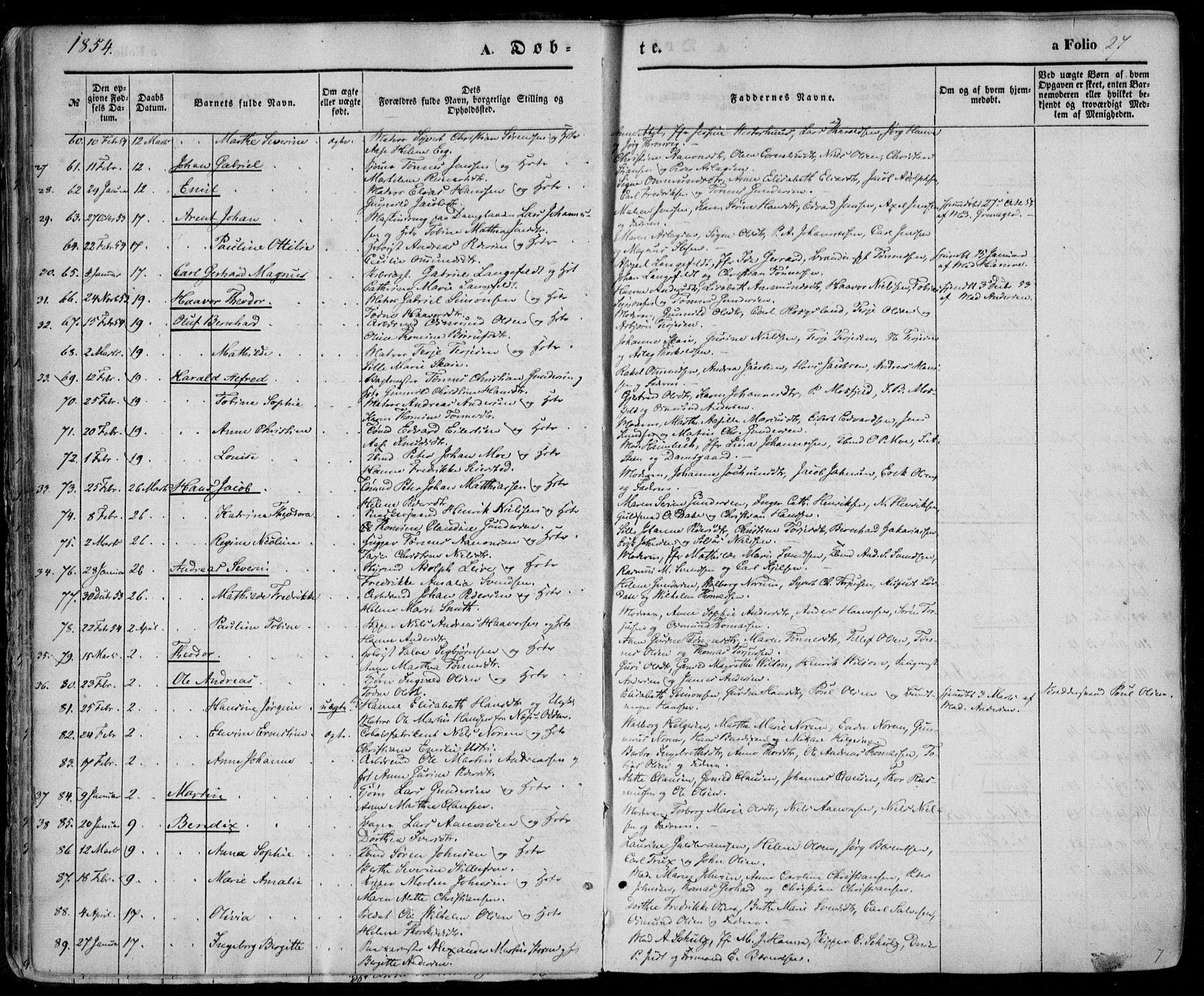 Kristiansand domprosti, AV/SAK-1112-0006/F/Fa/L0014: Parish register (official) no. A 14, 1852-1867, p. 27