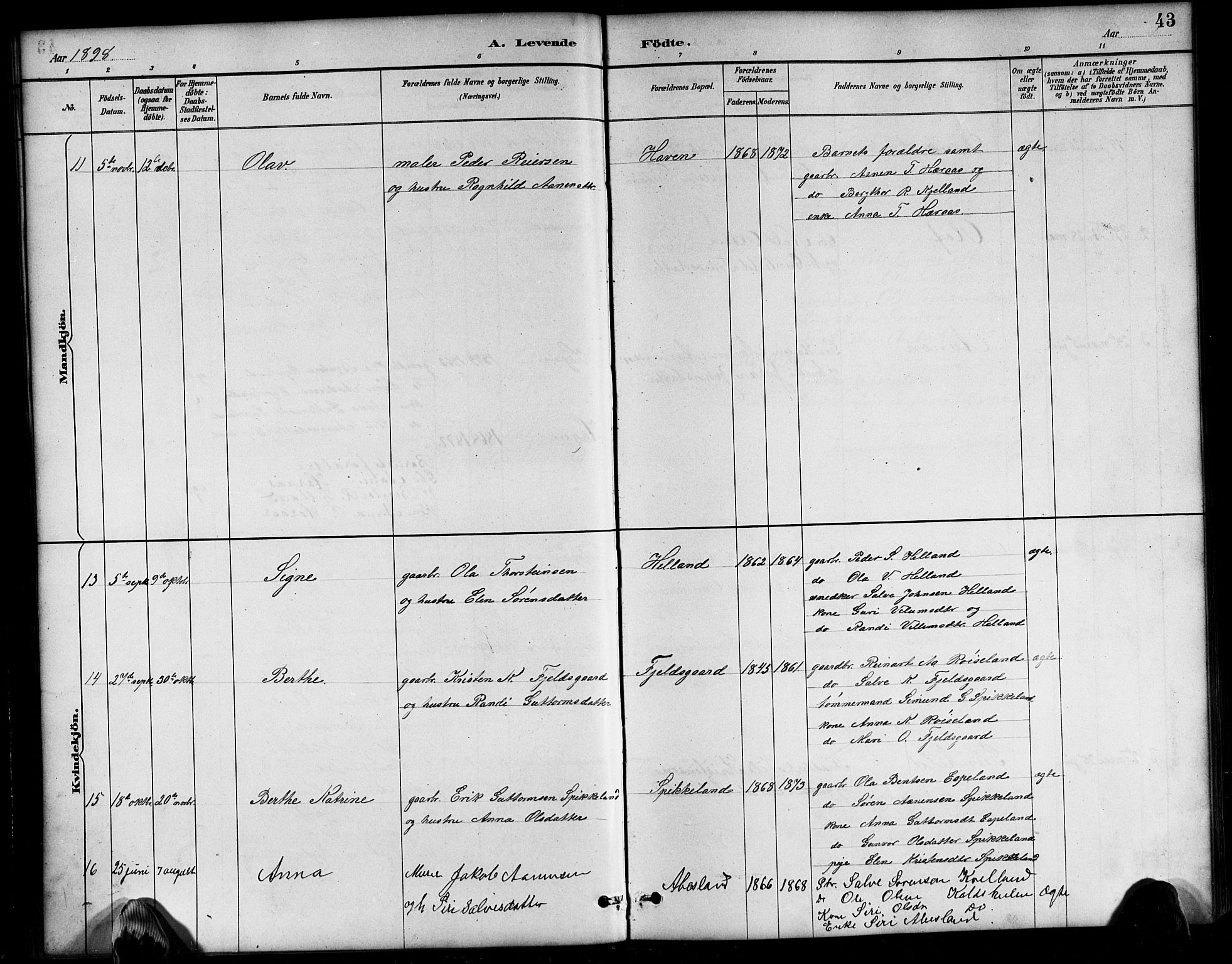 Bjelland sokneprestkontor, AV/SAK-1111-0005/F/Fb/Fbb/L0005: Parish register (copy) no. B 5, 1887-1918, p. 44