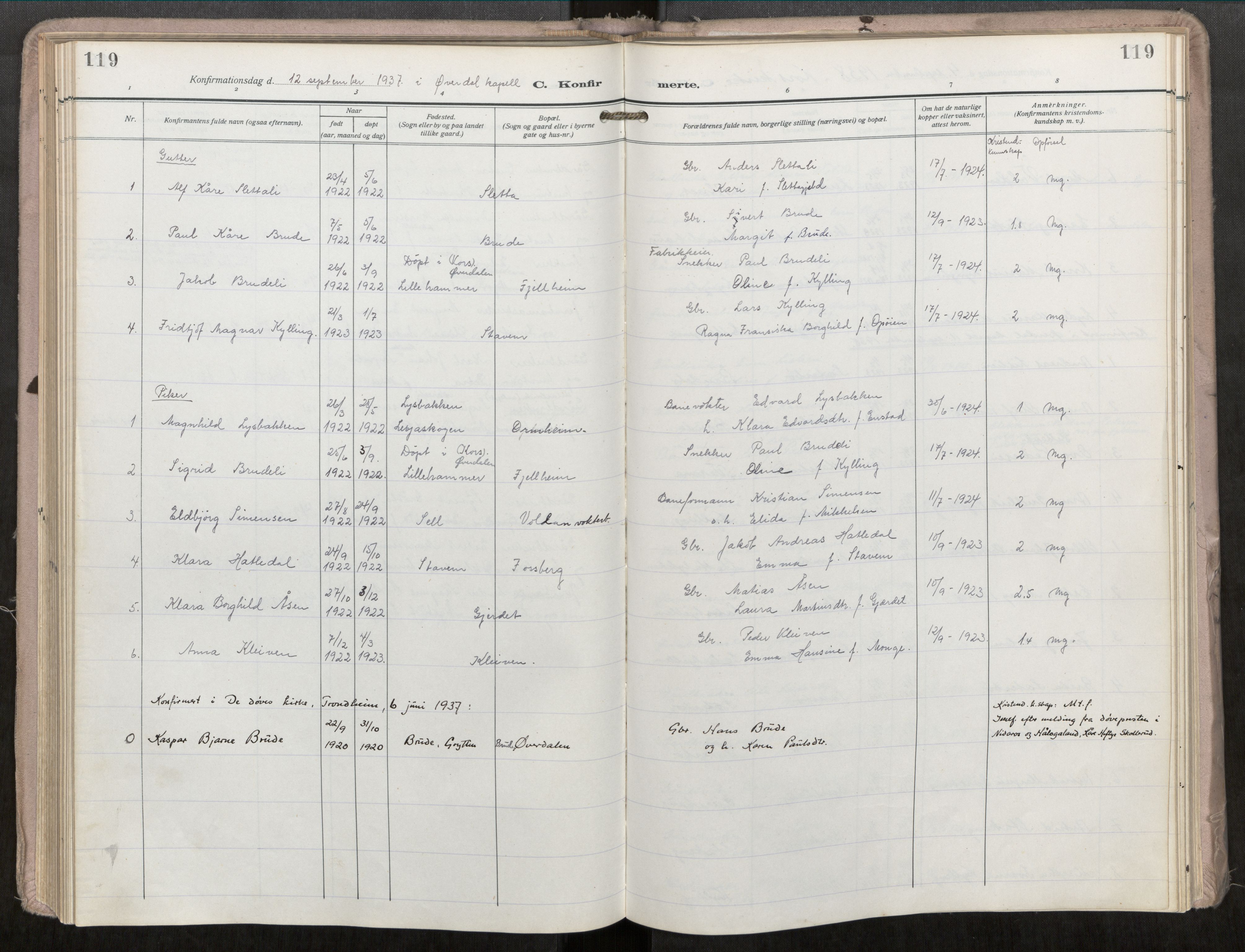 Ministerialprotokoller, klokkerbøker og fødselsregistre - Møre og Romsdal, SAT/A-1454/546/L0601: Parish register (official) no. 546A04, 1919-1956, p. 119