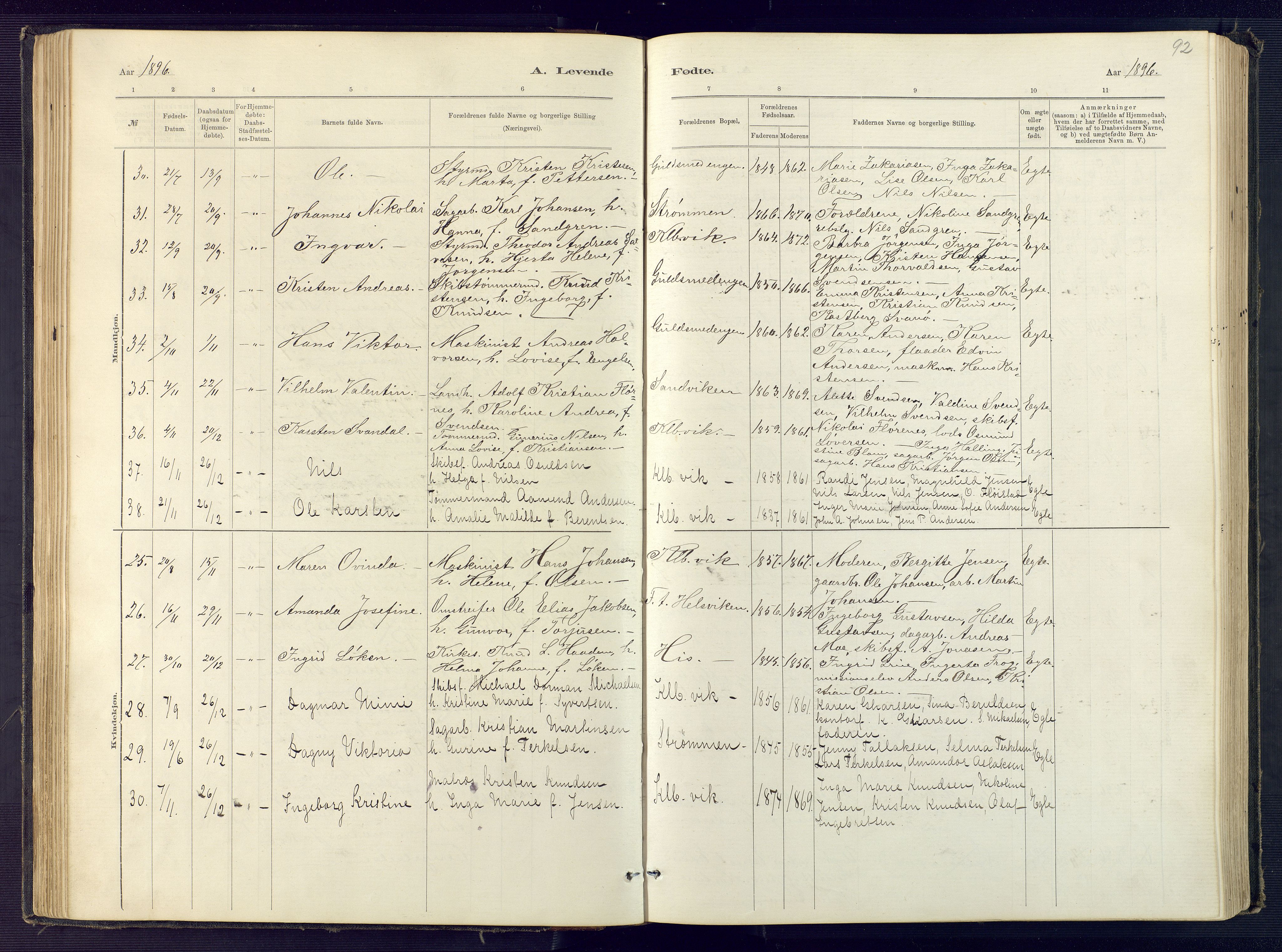 Hisøy sokneprestkontor, AV/SAK-1111-0020/F/Fb/L0003: Parish register (copy) no. B 3, 1885-1905, p. 92