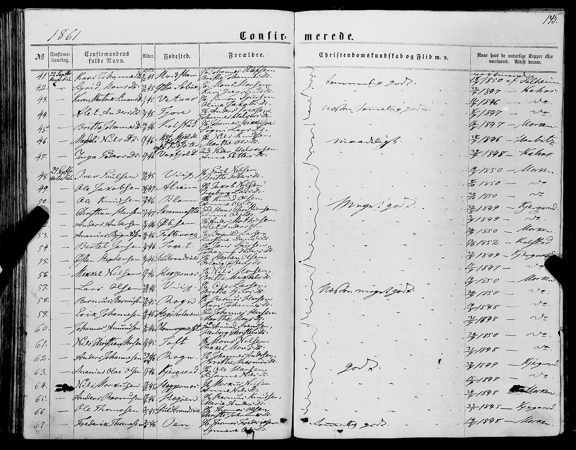 Manger sokneprestembete, AV/SAB-A-76801/H/Haa: Parish register (official) no. A 7, 1860-1870, p. 145