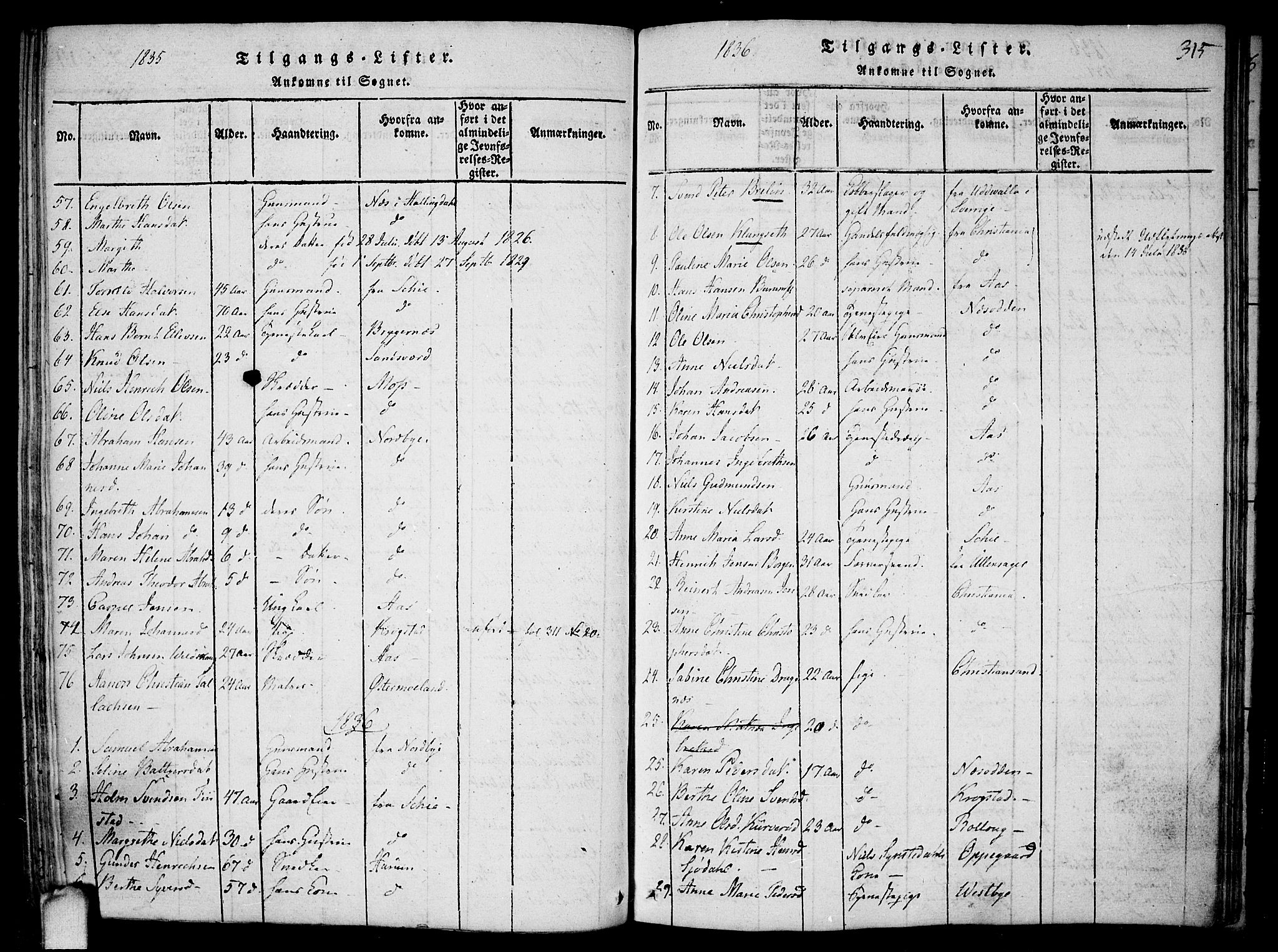Drøbak prestekontor Kirkebøker, SAO/A-10142a/F/Fa/L0001: Parish register (official) no. I 1, 1816-1842, p. 315