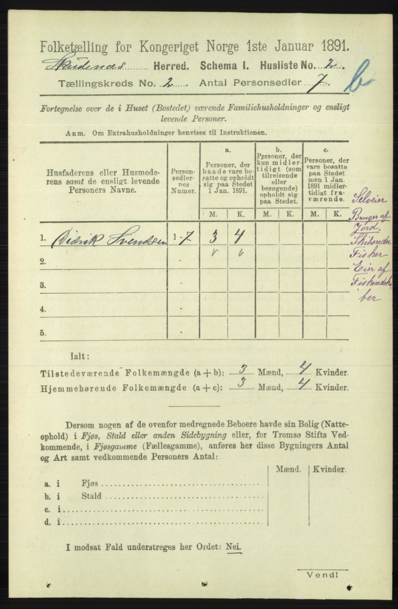 RA, 1891 census for 1150 Skudenes, 1891, p. 3673