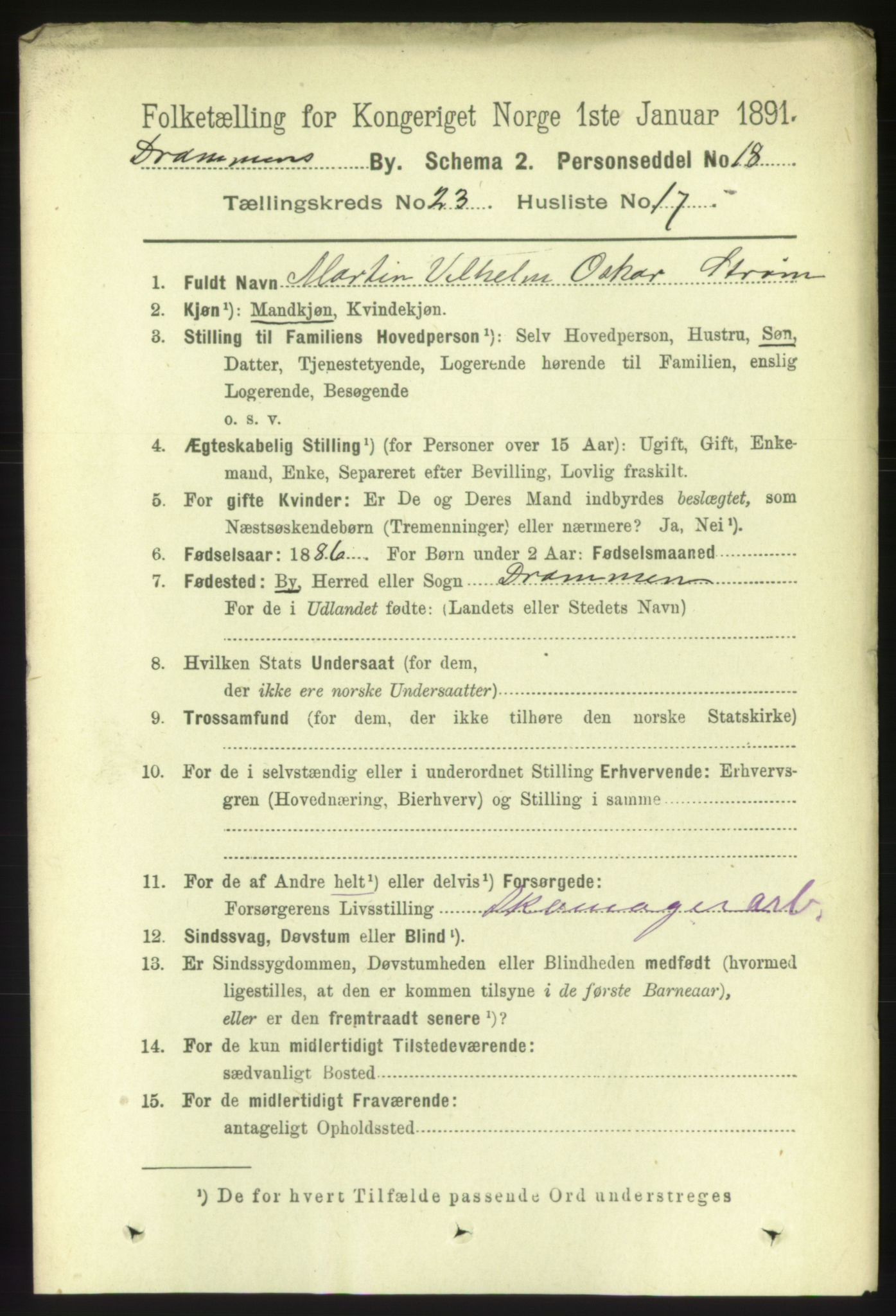 RA, 1891 census for 0602 Drammen, 1891, p. 14390
