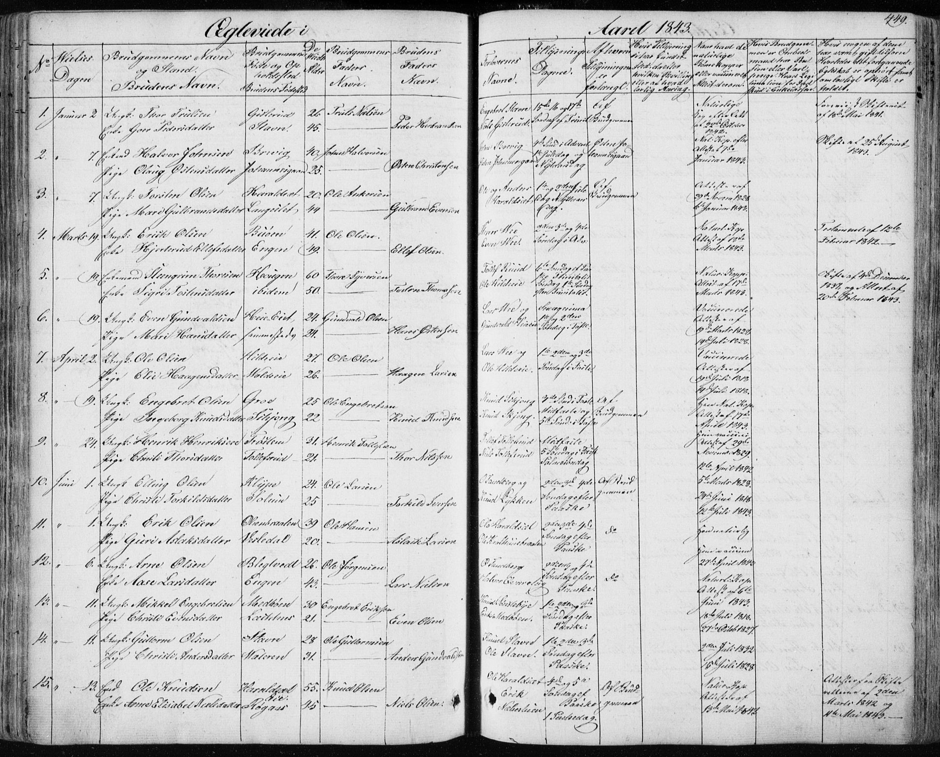 Nes kirkebøker, SAKO/A-236/F/Fa/L0009: Parish register (official) no. 9, 1834-1863, p. 449
