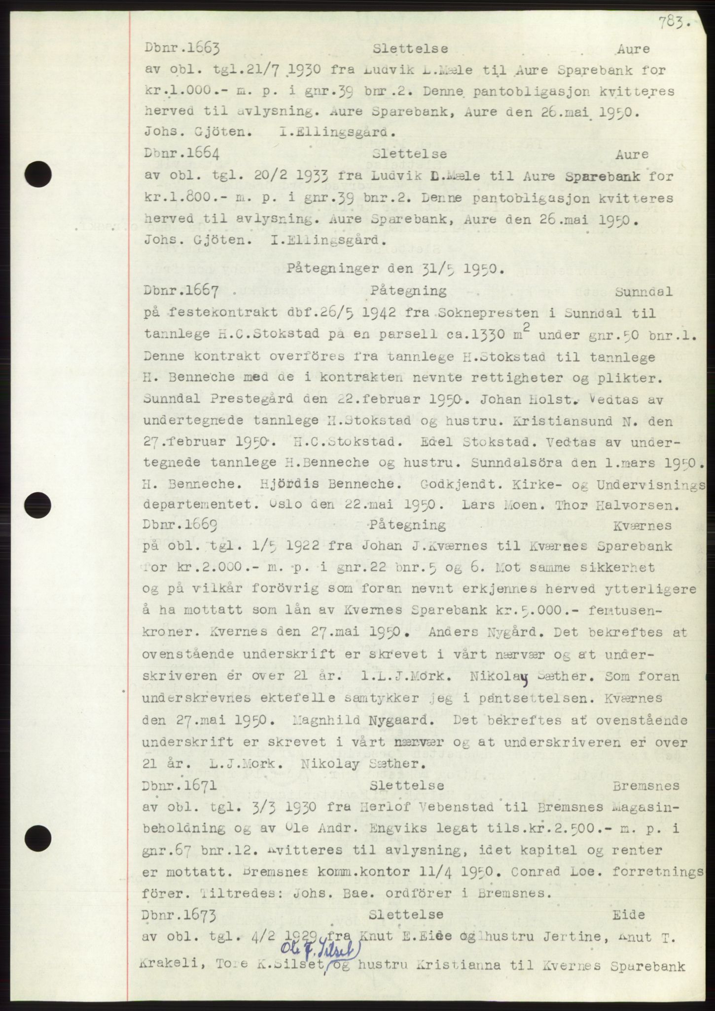 Nordmøre sorenskriveri, AV/SAT-A-4132/1/2/2Ca: Mortgage book no. C82b, 1946-1951, Diary no: : 1663/1950