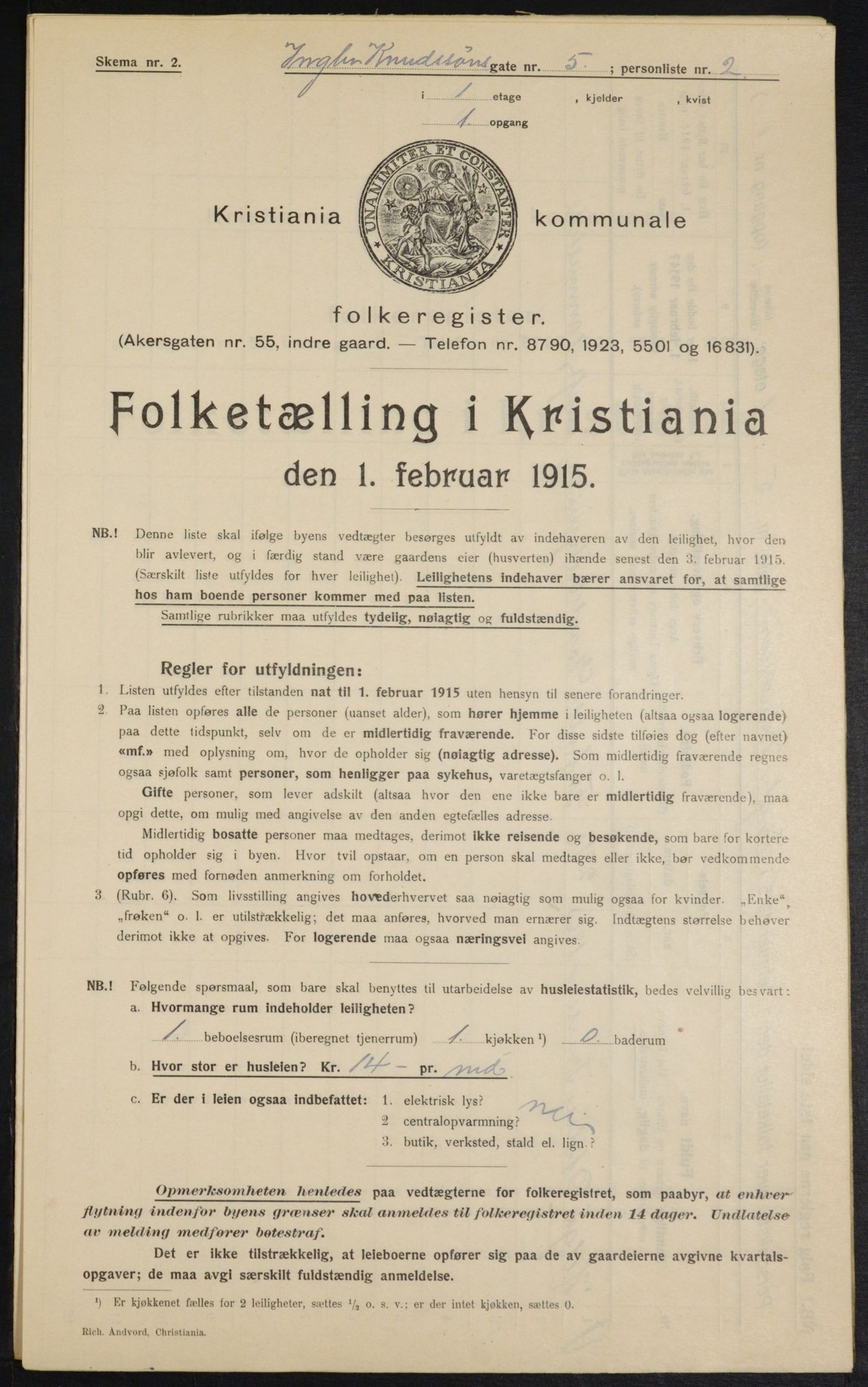 OBA, Municipal Census 1915 for Kristiania, 1915, p. 43340