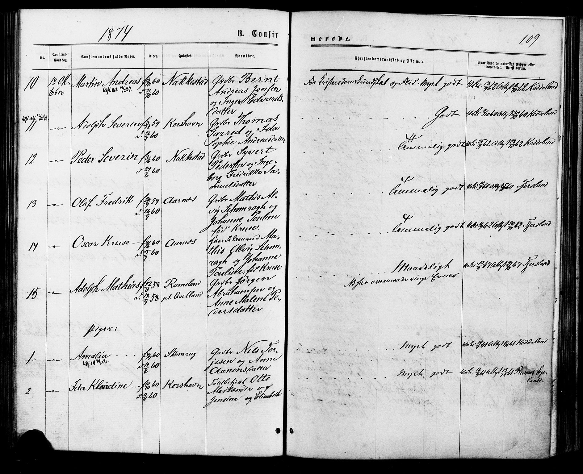 Lyngdal sokneprestkontor, AV/SAK-1111-0029/F/Fa/Faa/L0003: Parish register (official) no. A 3, 1871-1882, p. 109