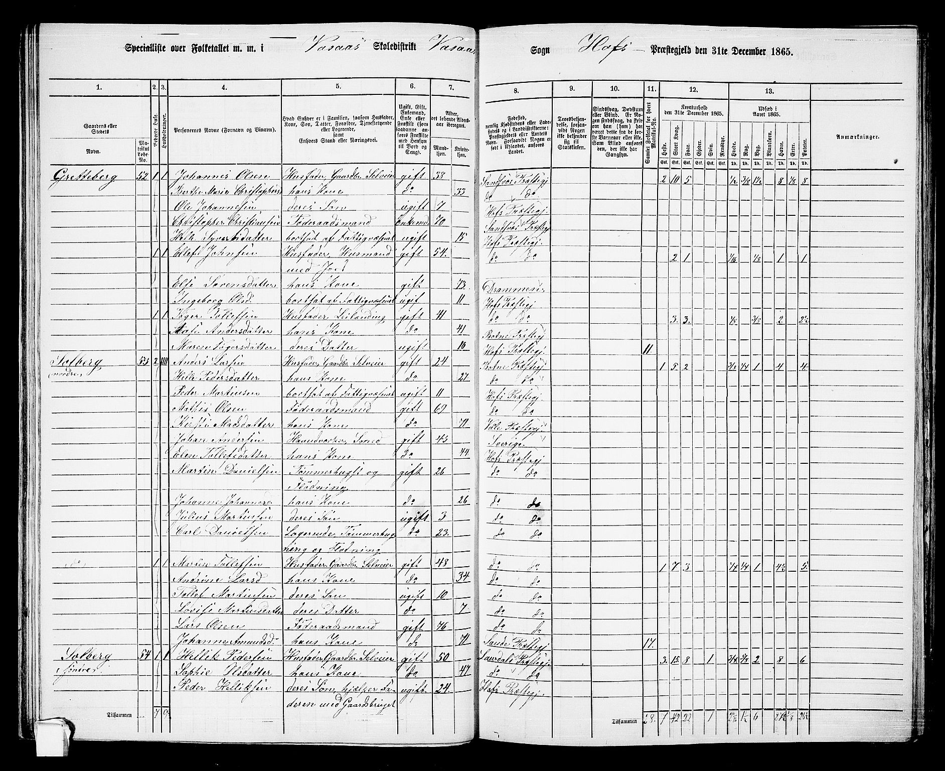 RA, 1865 census for Hof, 1865, p. 64