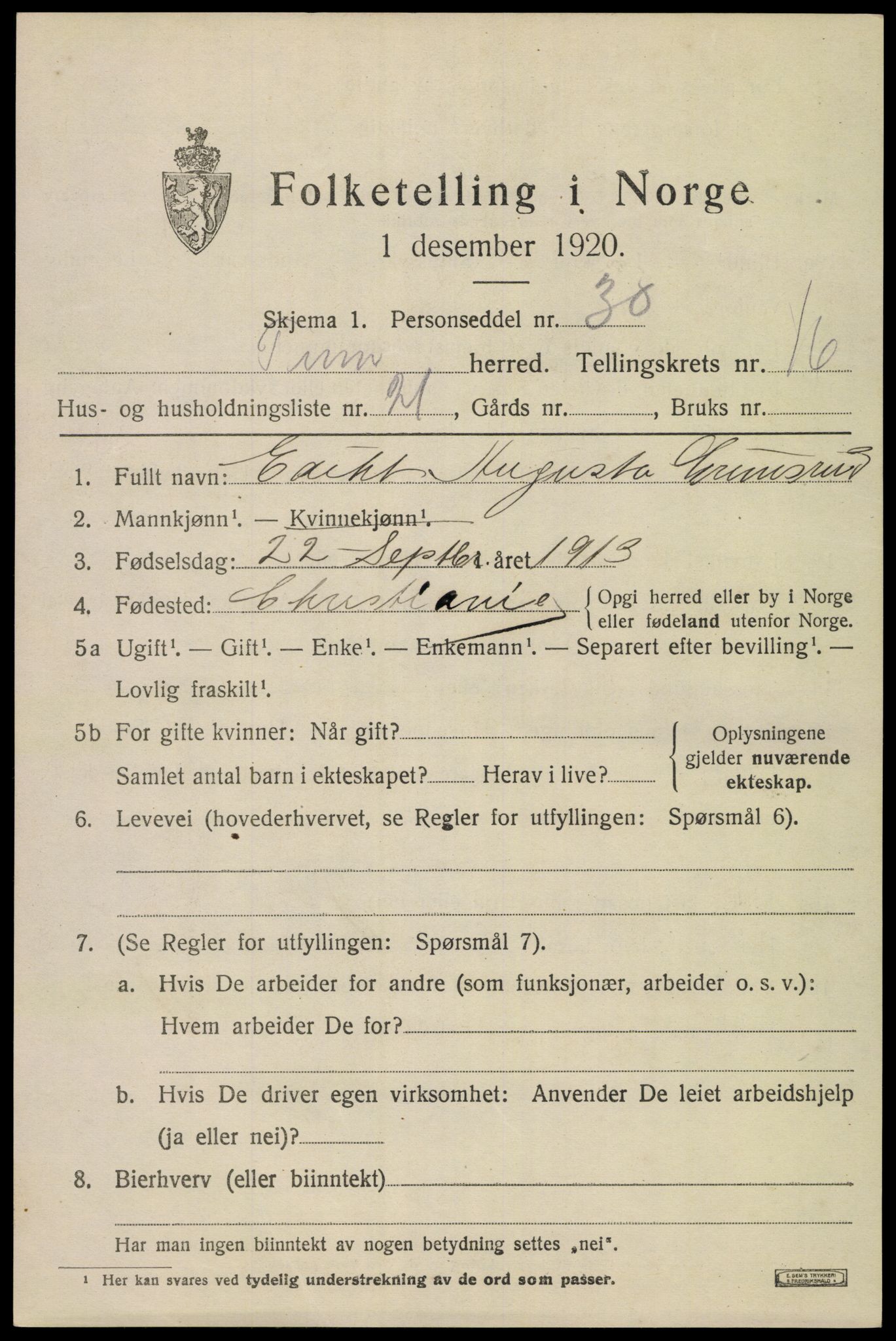 SAKO, 1920 census for Tinn, 1920, p. 16724