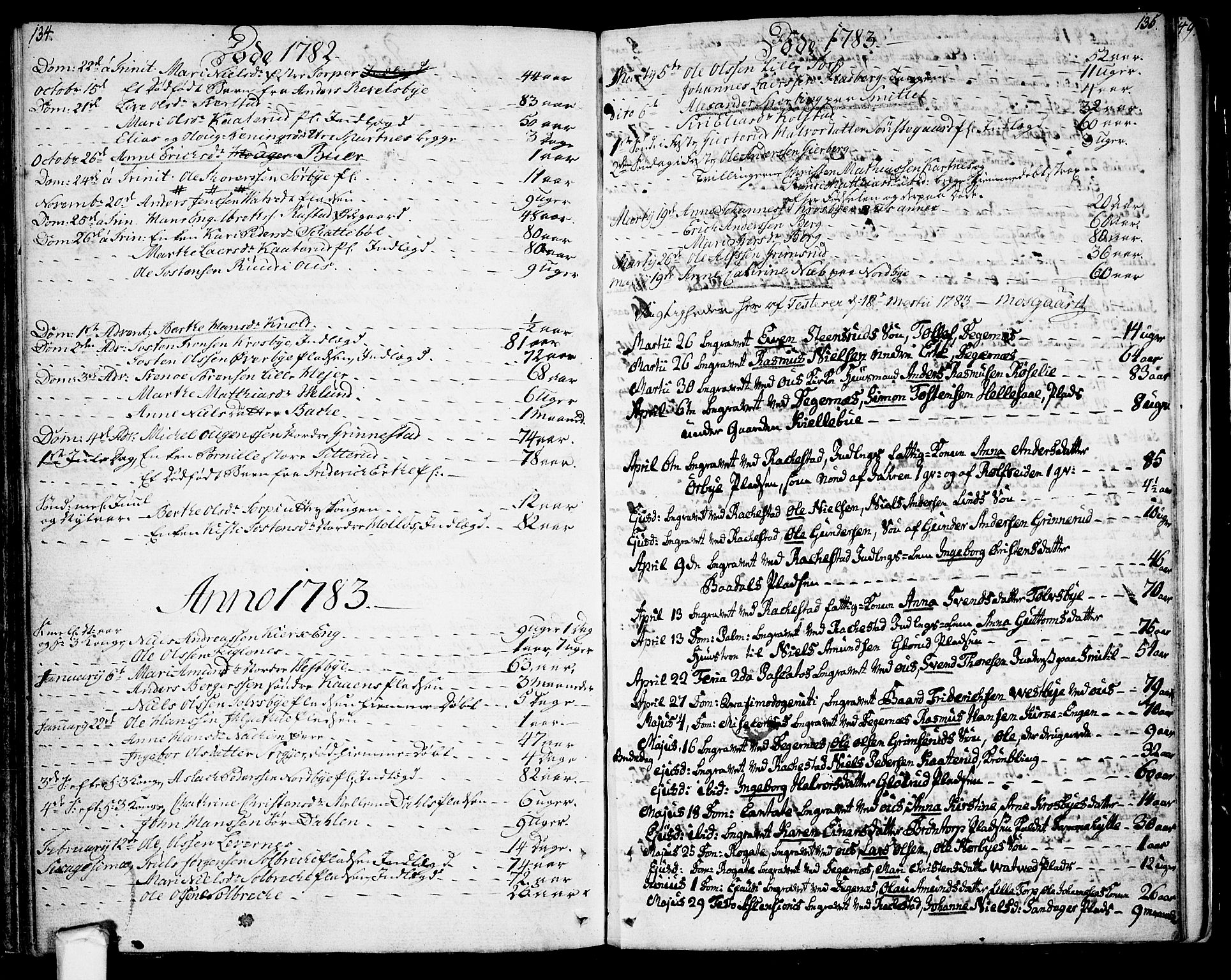 Rakkestad prestekontor Kirkebøker, SAO/A-2008/F/Fa/L0004: Parish register (official) no. I 4, 1777-1783, p. 134-135