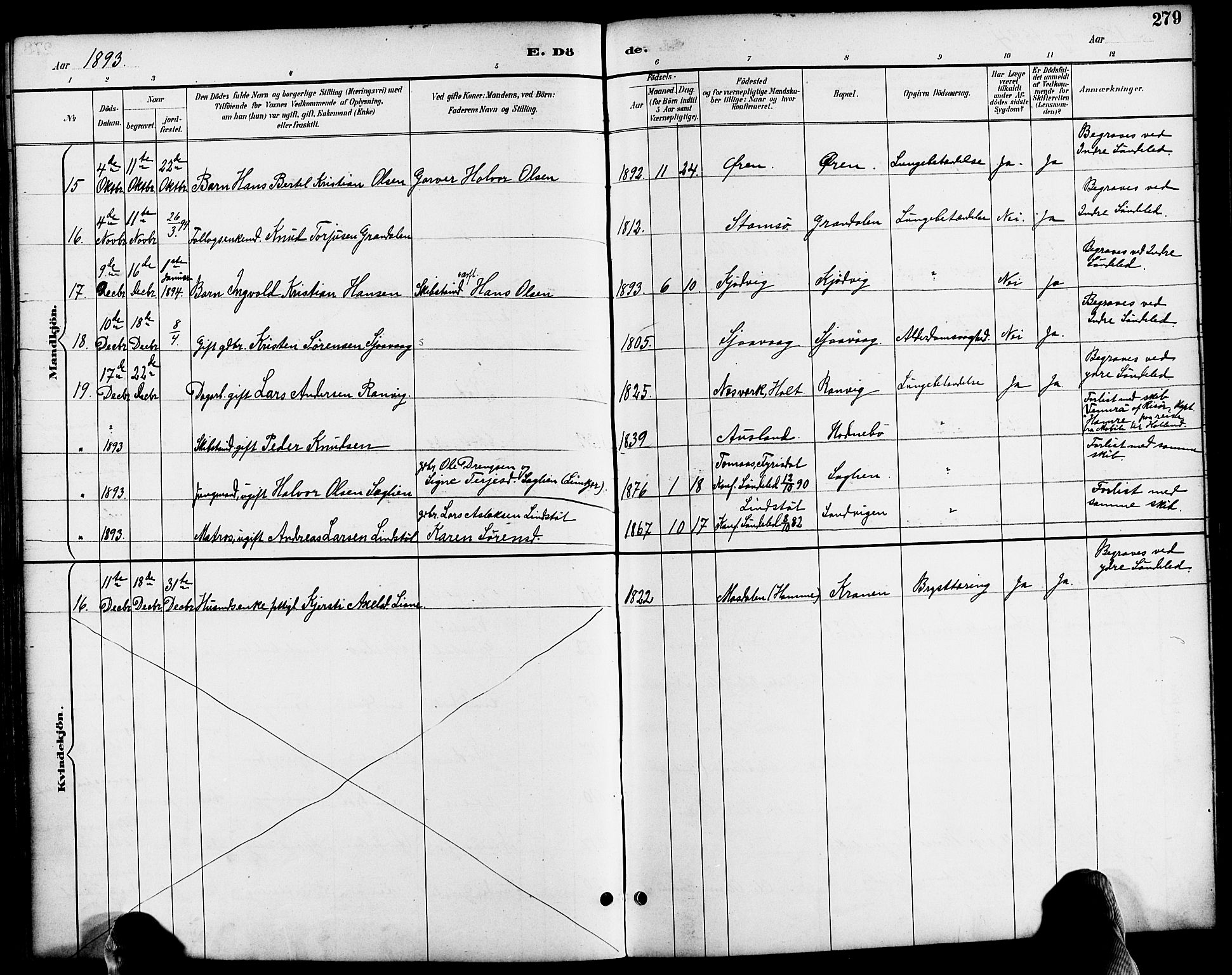 Søndeled sokneprestkontor, AV/SAK-1111-0038/F/Fa/L0005: Parish register (official) no. A 5, 1889-1899, p. 279