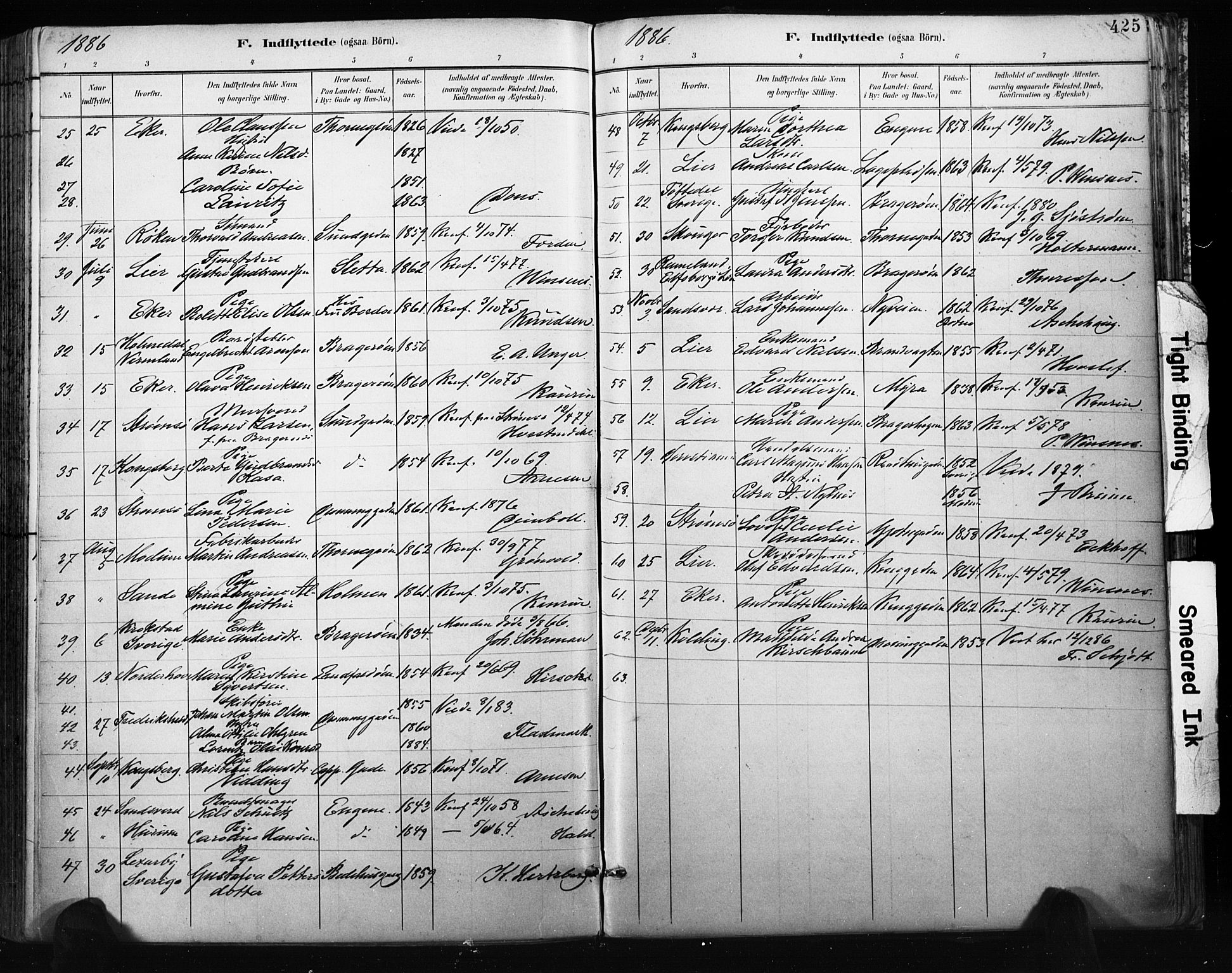 Bragernes kirkebøker, AV/SAKO-A-6/F/Fb/L0007: Parish register (official) no. II 7, 1885-1893, p. 425