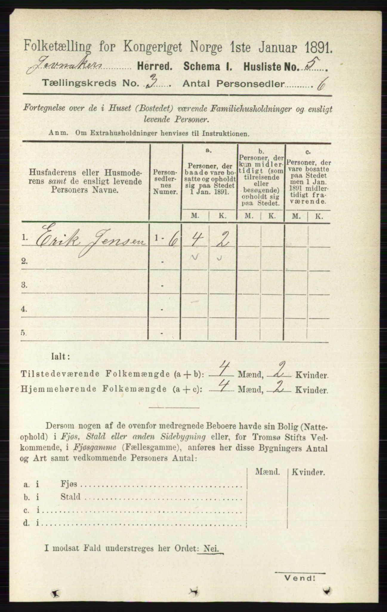 RA, 1891 census for 0532 Jevnaker, 1891, p. 1080