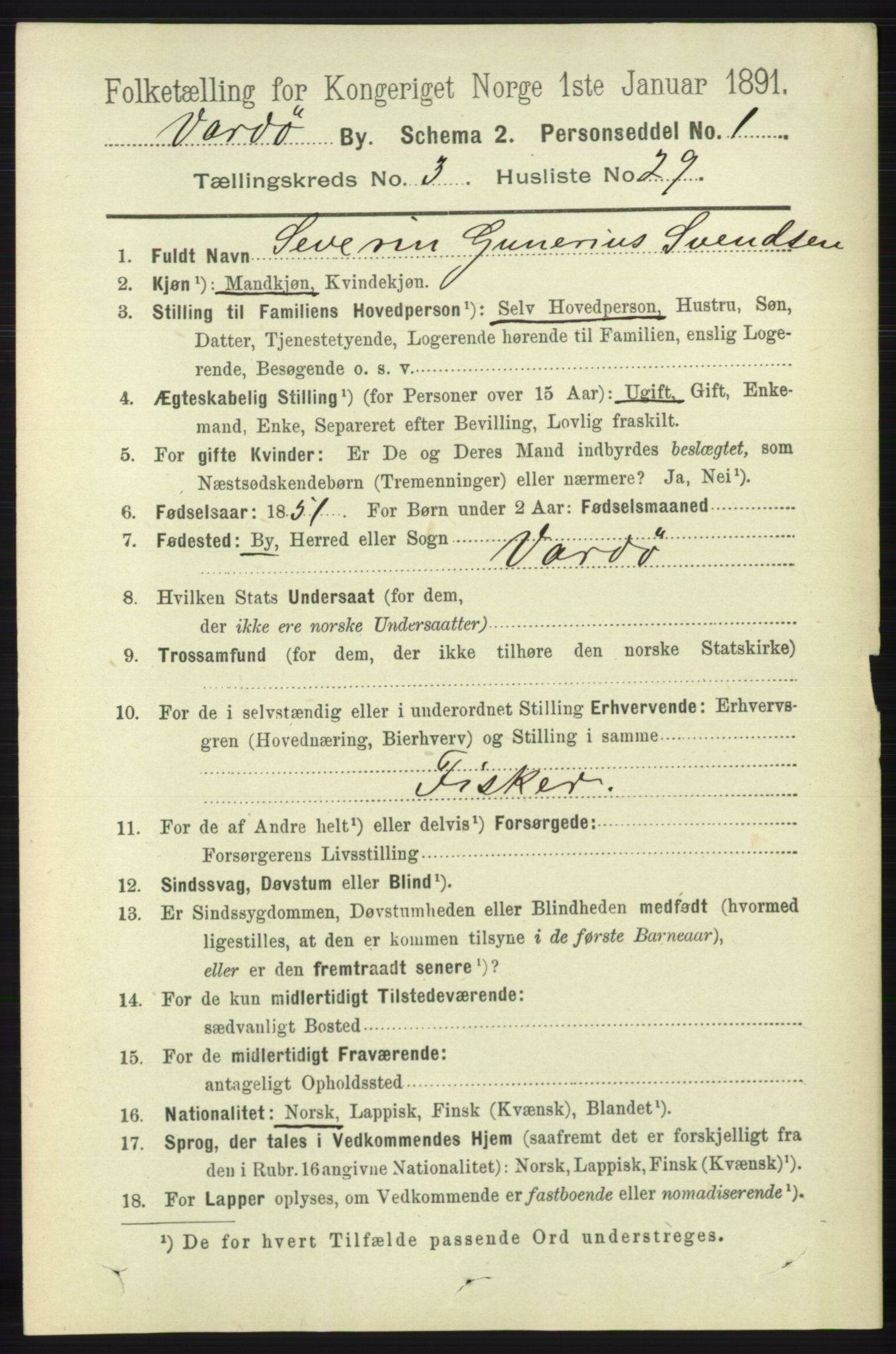 RA, 1891 census for 2002 Vardø, 1891, p. 1850