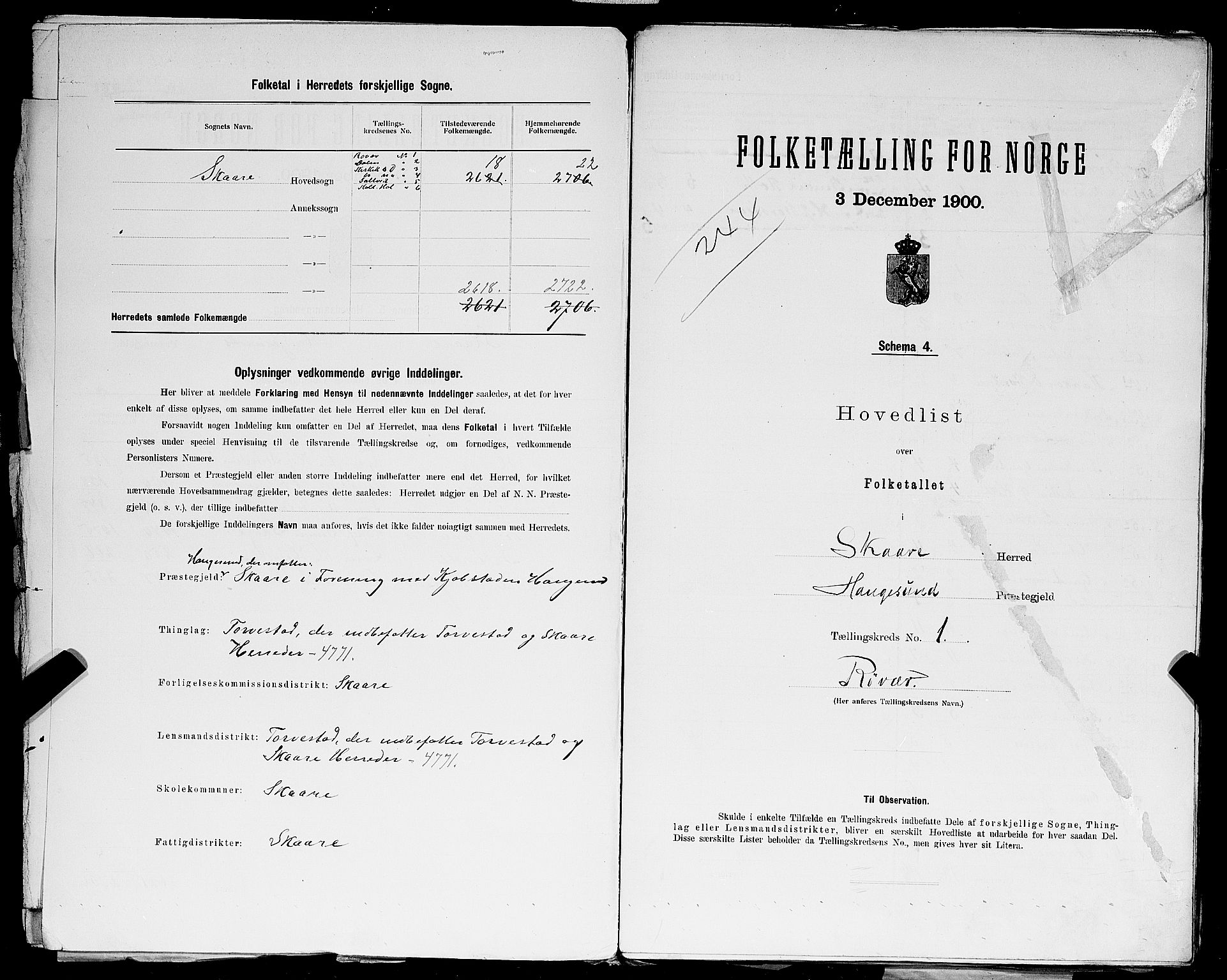 SAST, 1900 census for Skåre, 1900, p. 4