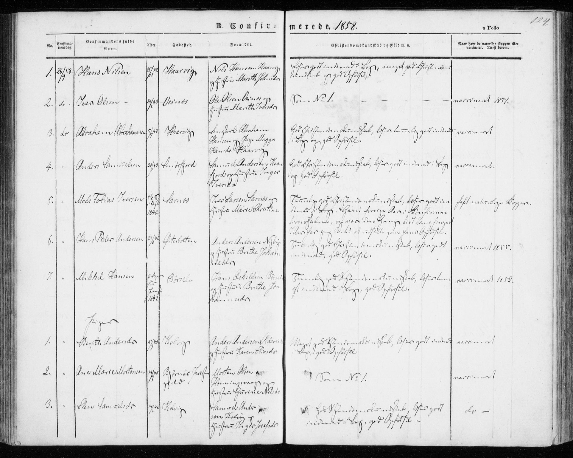 Kistrand/Porsanger sokneprestembete, SATØ/S-1351/H/Ha/L0004.kirke: Parish register (official) no. 4, 1843-1860, p. 124