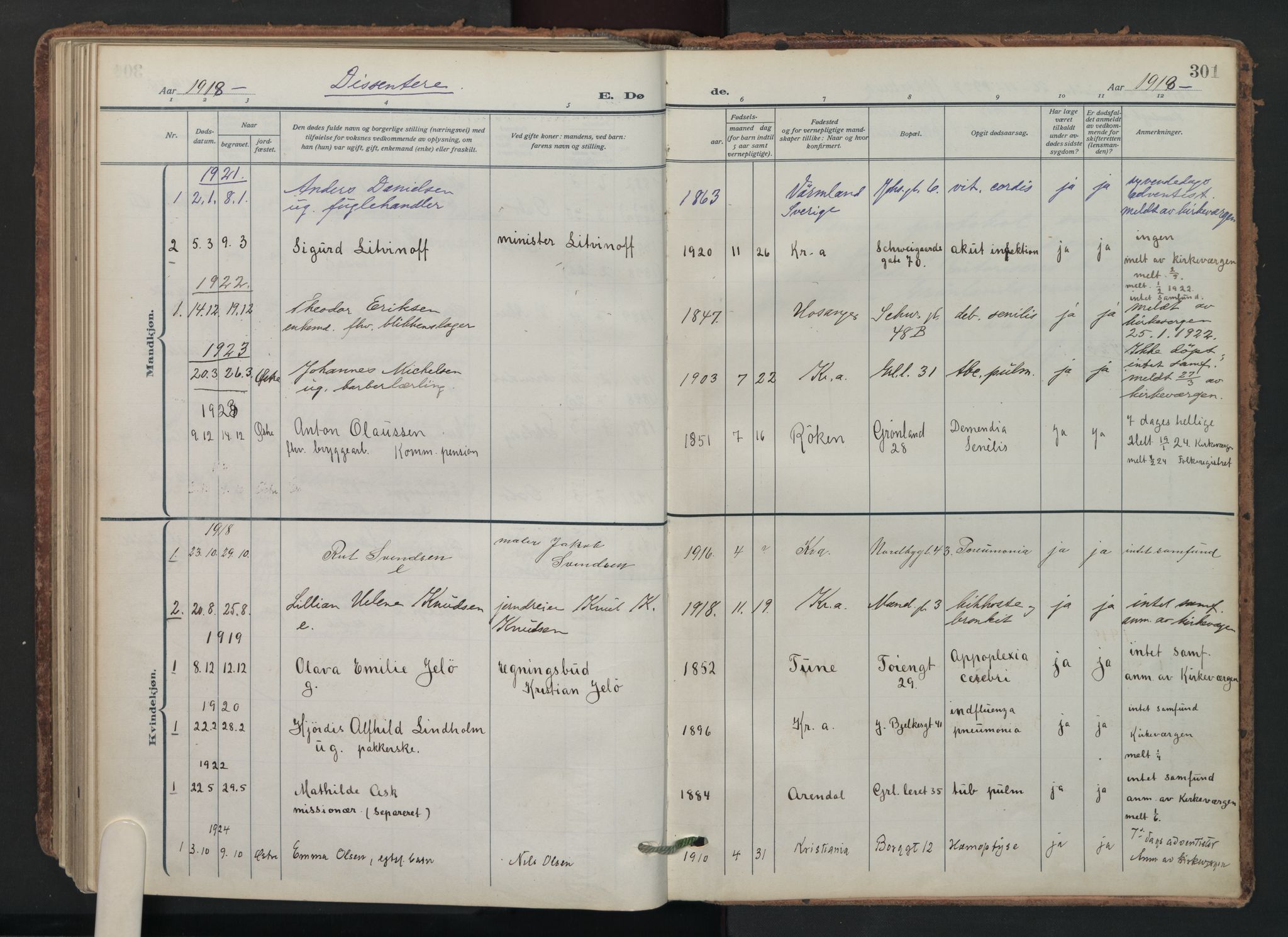 Grønland prestekontor Kirkebøker, SAO/A-10848/F/Fa/L0019: Parish register (official) no. 19, 1918-1938, p. 301