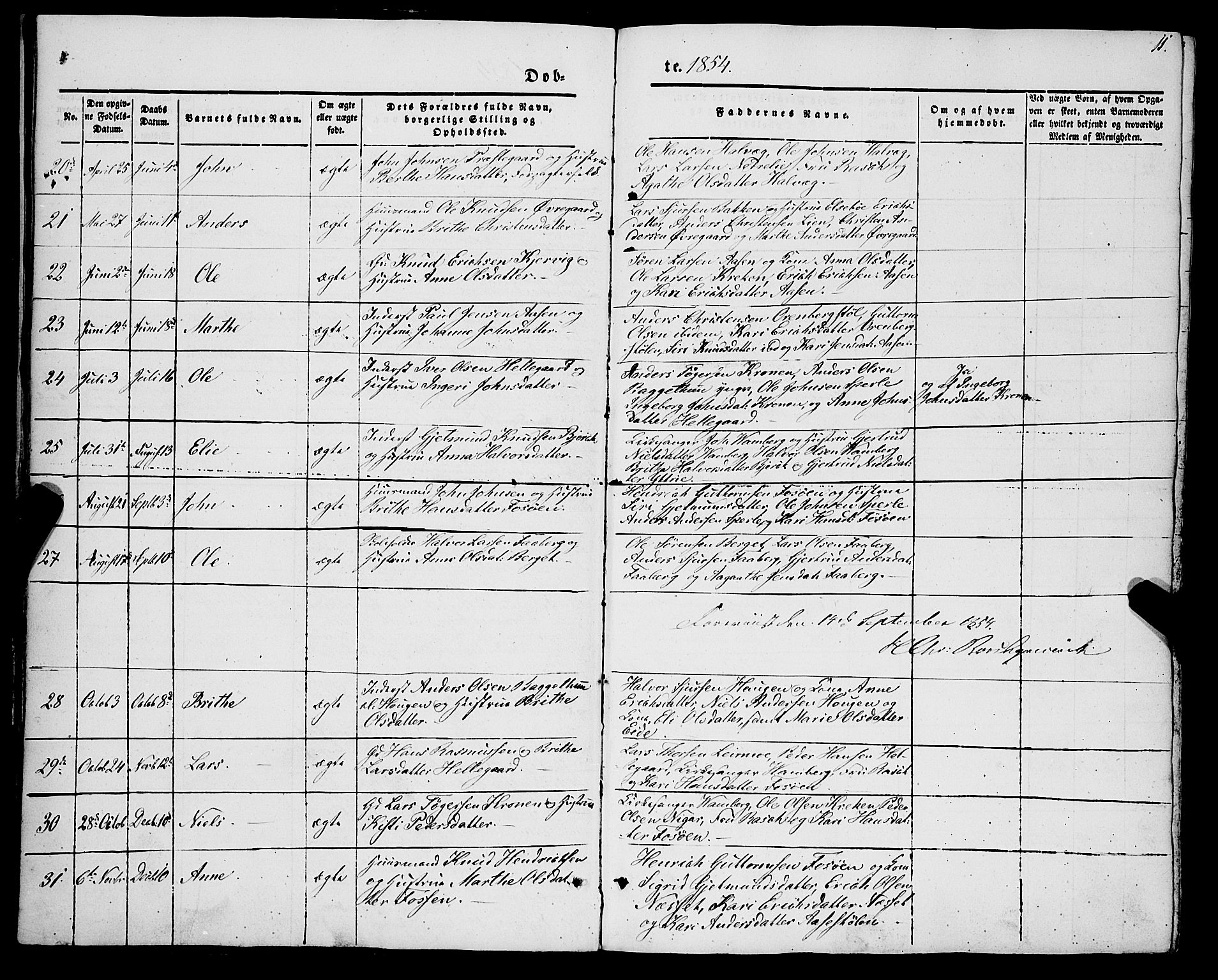 Jostedal sokneprestembete, AV/SAB-A-80601/H/Haa/Haaa/L0005: Parish register (official) no. A 5, 1849-1877, p. 11