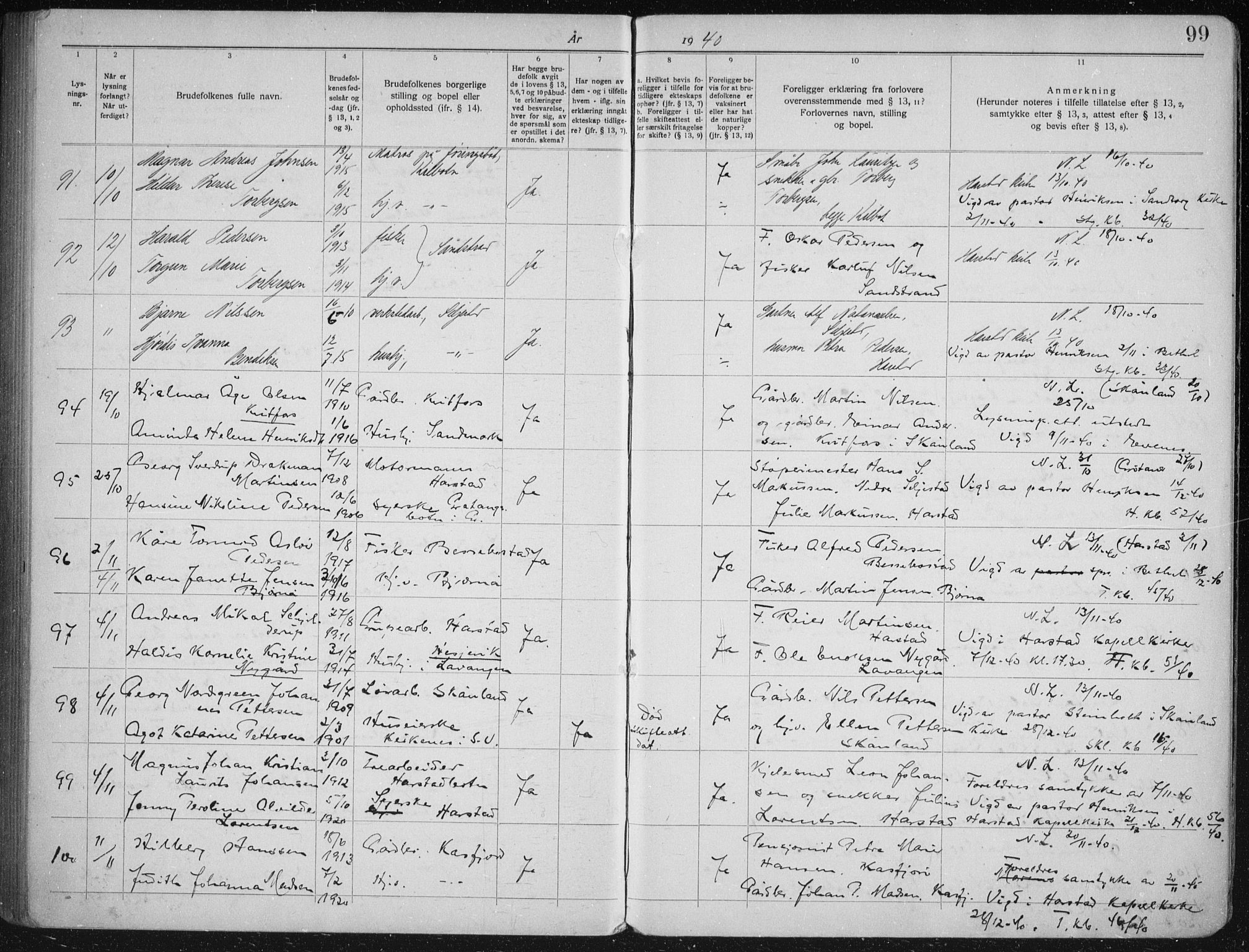 Trondenes sokneprestkontor, AV/SATØ-S-1319/I/Ib/L0100: Banns register no. 100, 1931-1940, p. 99