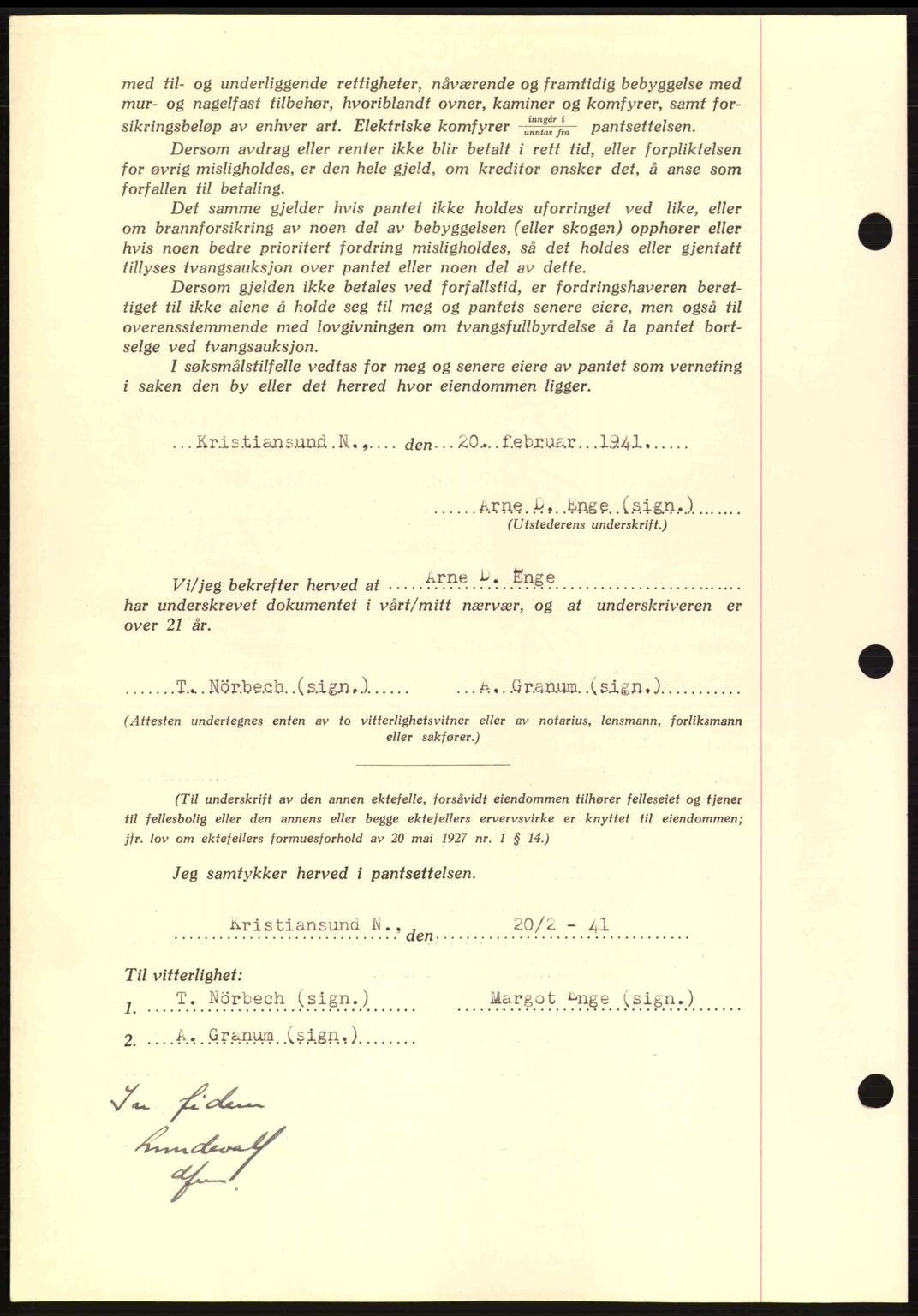 Kristiansund byfogd, AV/SAT-A-4587/A/27: Mortgage book no. 33, 1939-1941, Diary no: : 135/1941