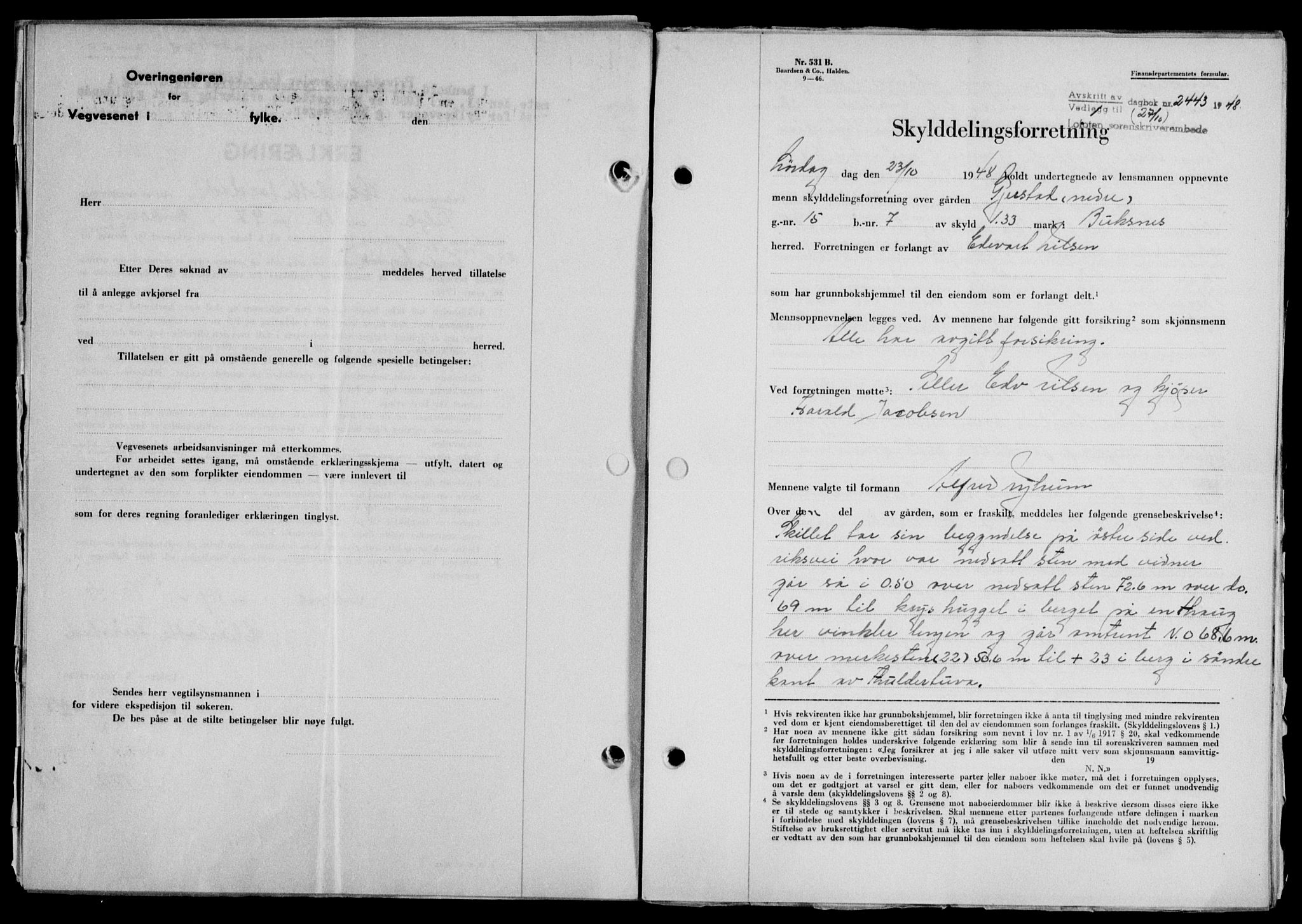 Lofoten sorenskriveri, SAT/A-0017/1/2/2C/L0019a: Mortgage book no. 19a, 1948-1948, Diary no: : 2443/1948
