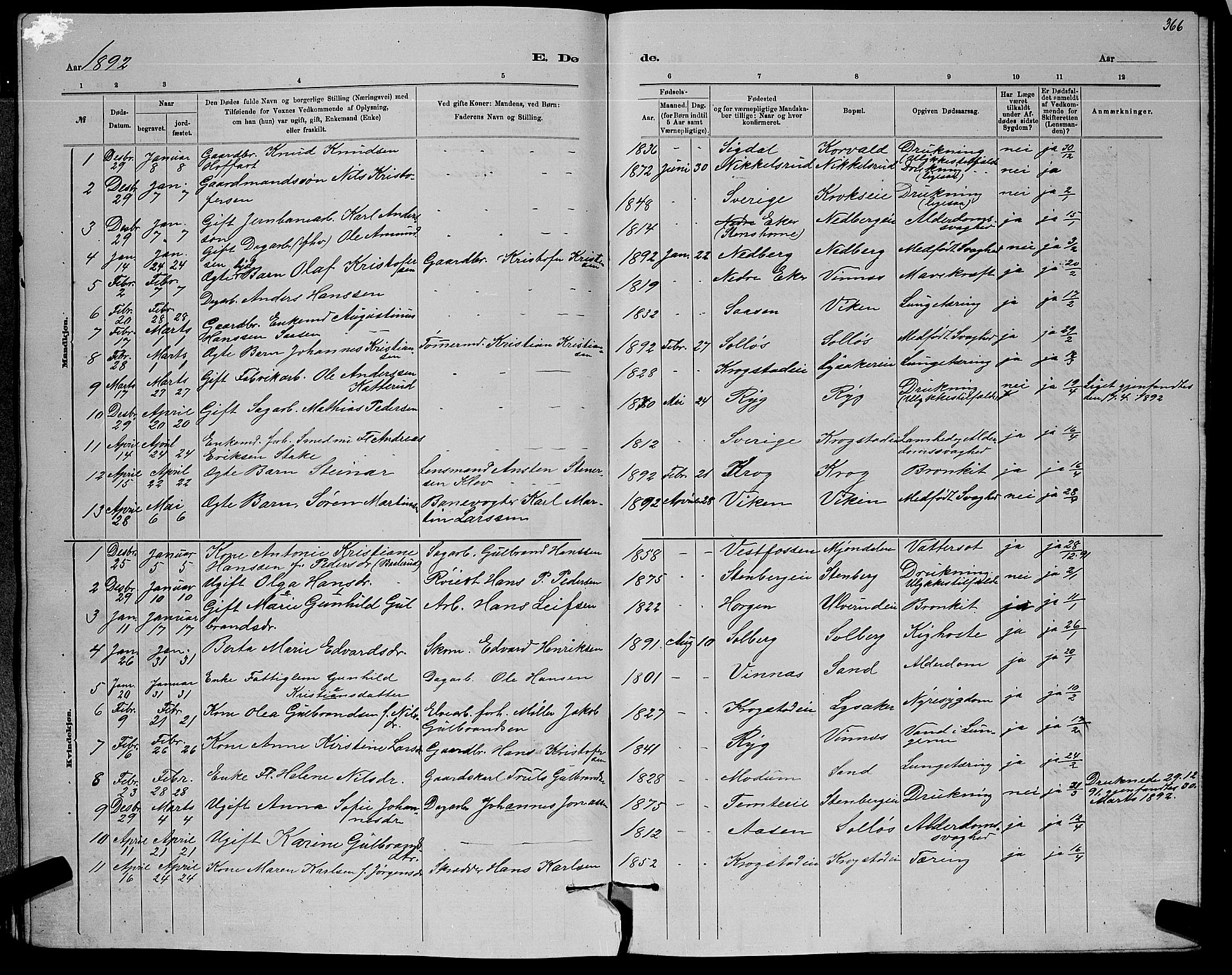 Nedre Eiker kirkebøker, SAKO/A-612/G/Ga/L0002: Parish register (copy) no. 2, 1880-1896, p. 366