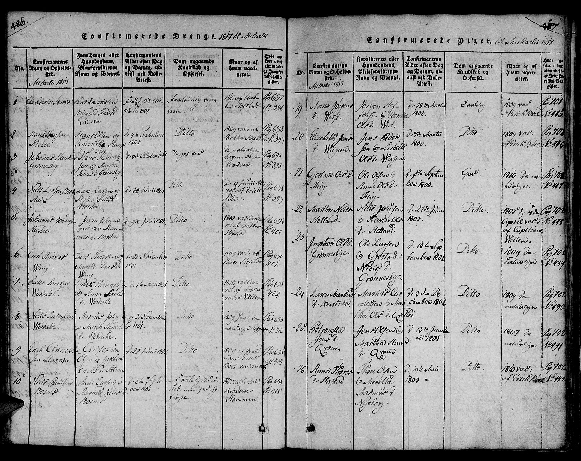 Ministerialprotokoller, klokkerbøker og fødselsregistre - Nord-Trøndelag, SAT/A-1458/730/L0275: Parish register (official) no. 730A04, 1816-1822, p. 486-487
