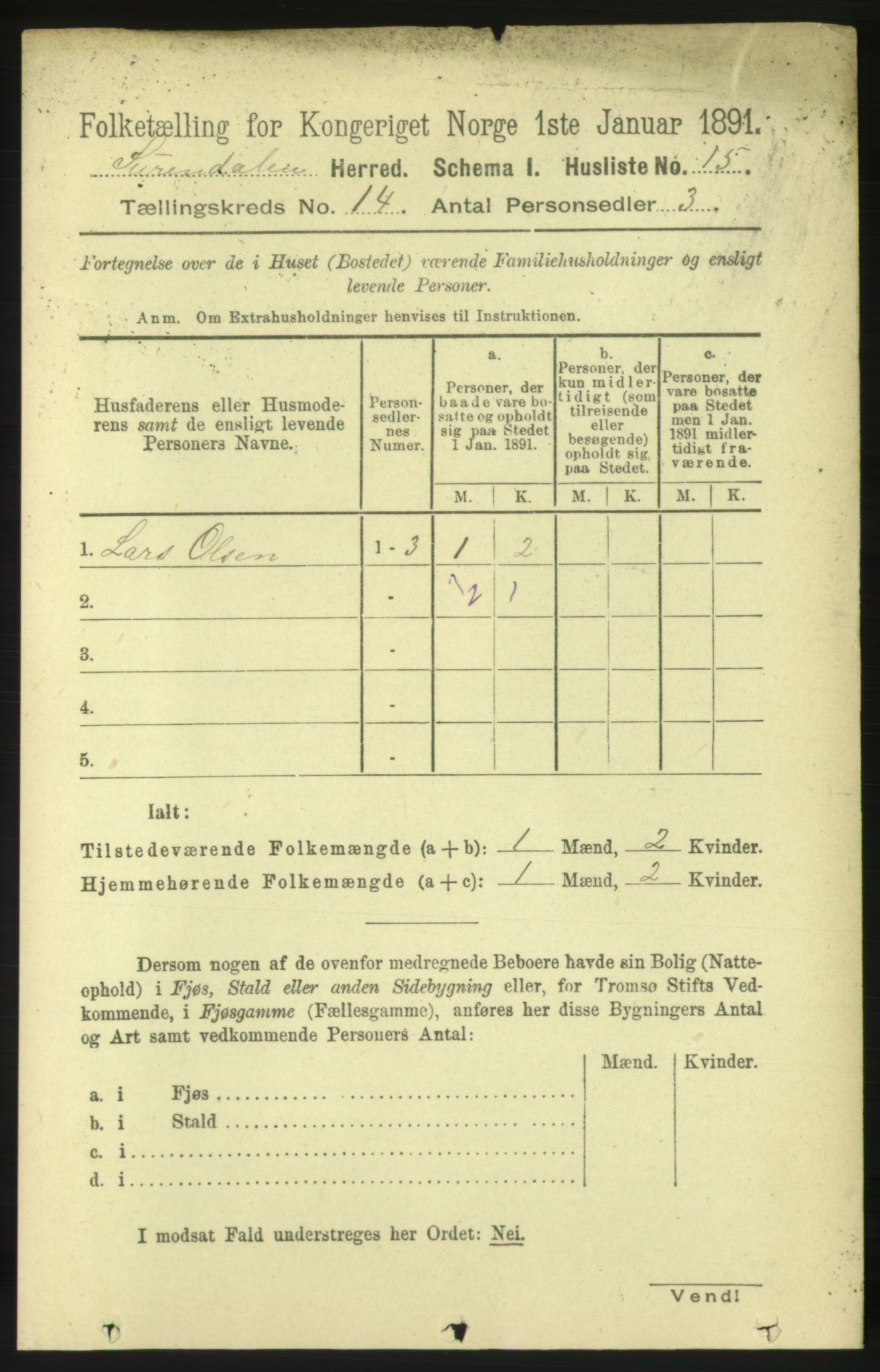 RA, 1891 census for 1566 Surnadal, 1891, p. 3496