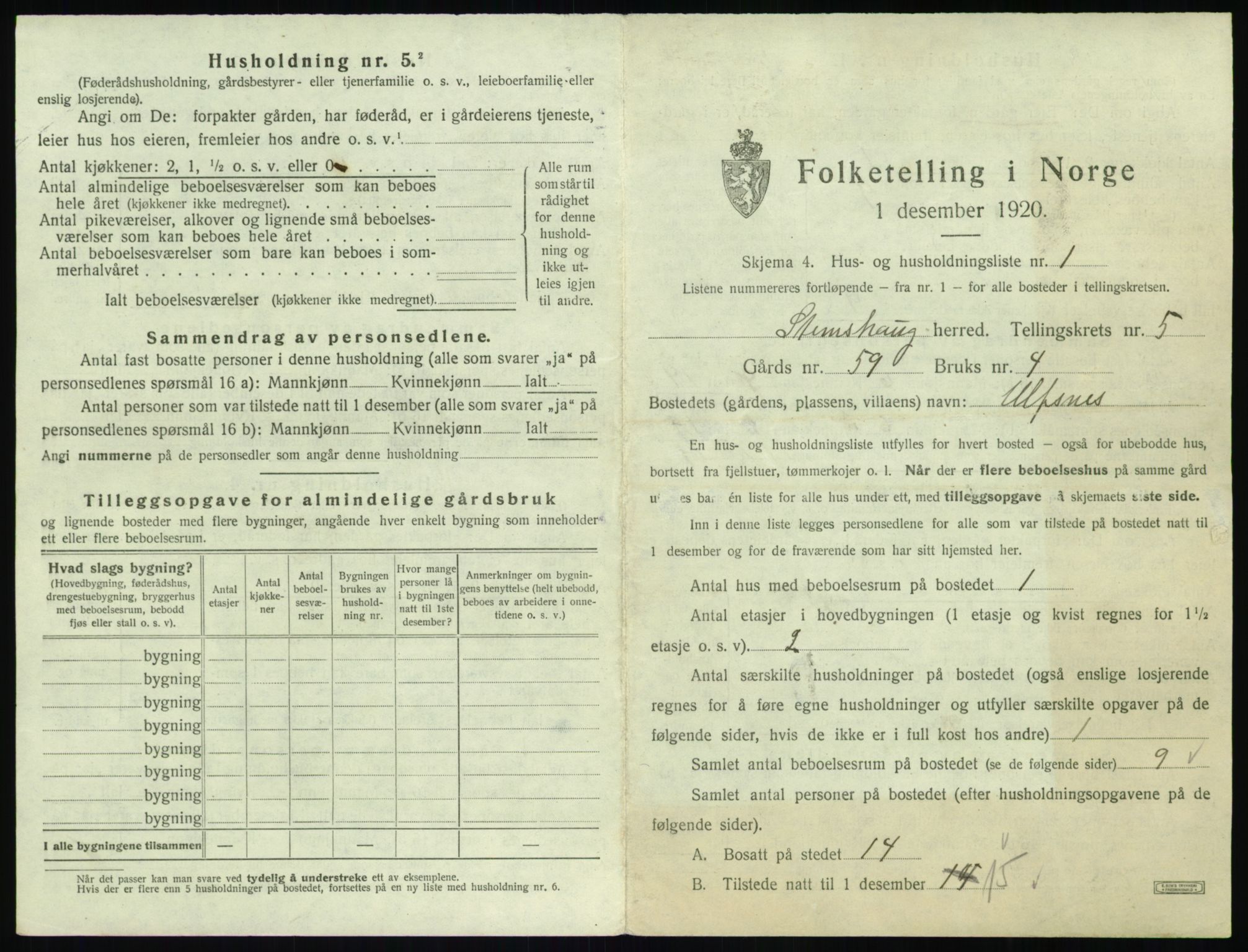 SAT, 1920 census for Stemshaug, 1920, p. 282