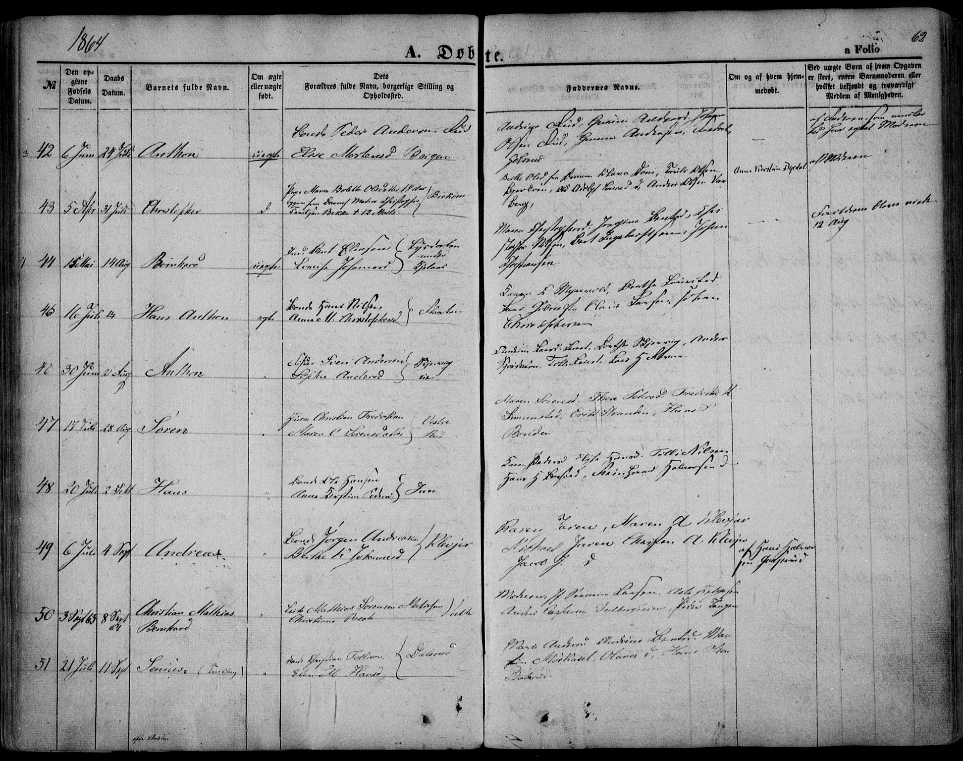 Sande Kirkebøker, AV/SAKO-A-53/F/Fa/L0004: Parish register (official) no. 4, 1847-1864, p. 62