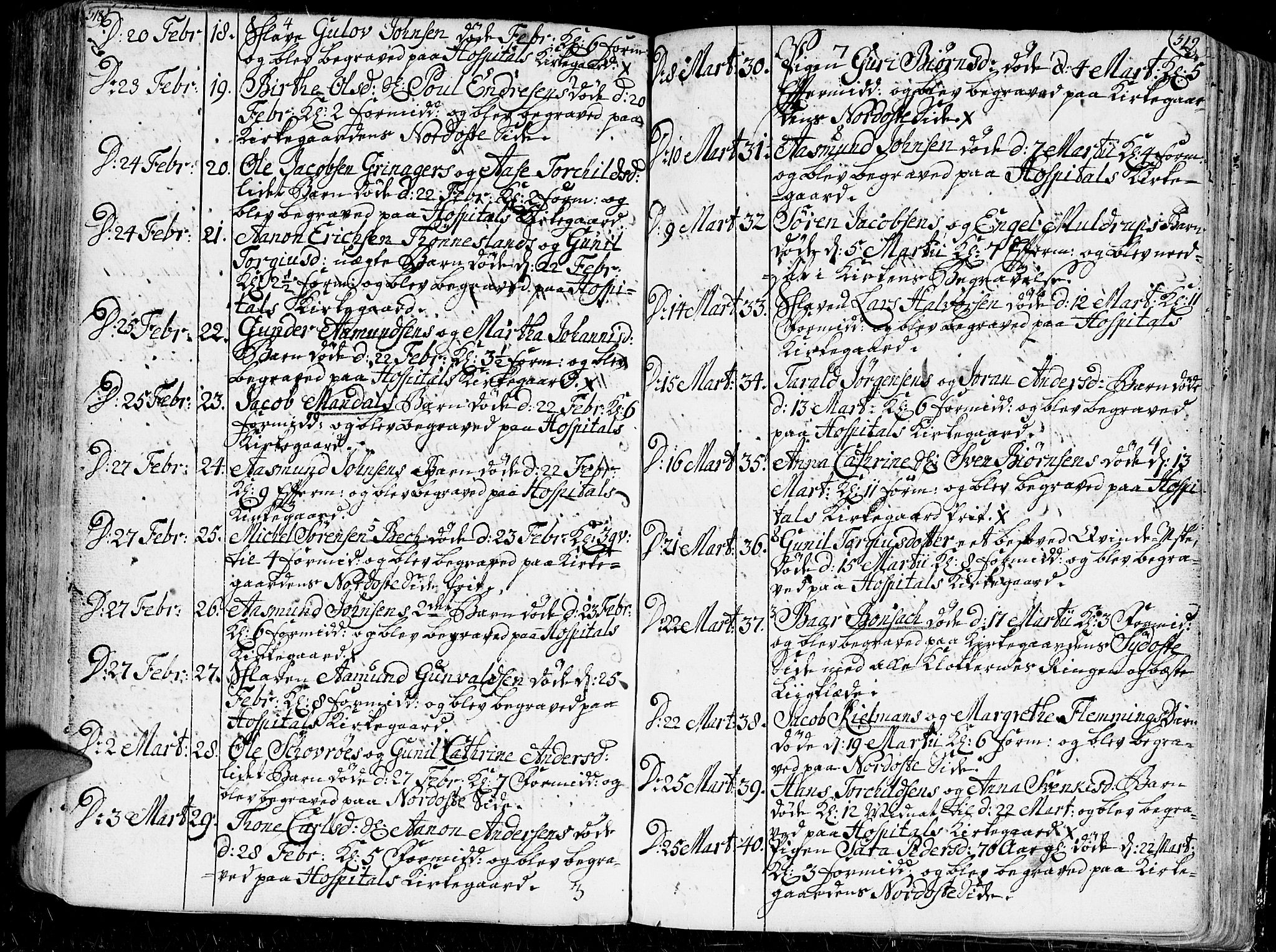 Kristiansand domprosti, AV/SAK-1112-0006/F/Fa/L0001: Parish register (official) no. A 1, 1734-1793, p. 518-519