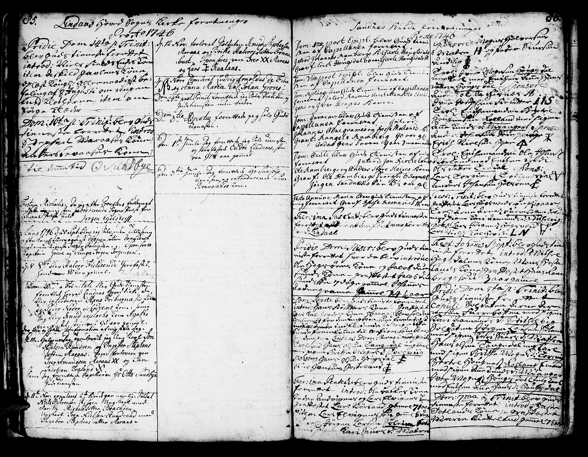 Lindås Sokneprestembete, AV/SAB-A-76701/H/Haa/Haaa/L0002: Parish register (official) no. A 2, 1740-1748, p. 85-86