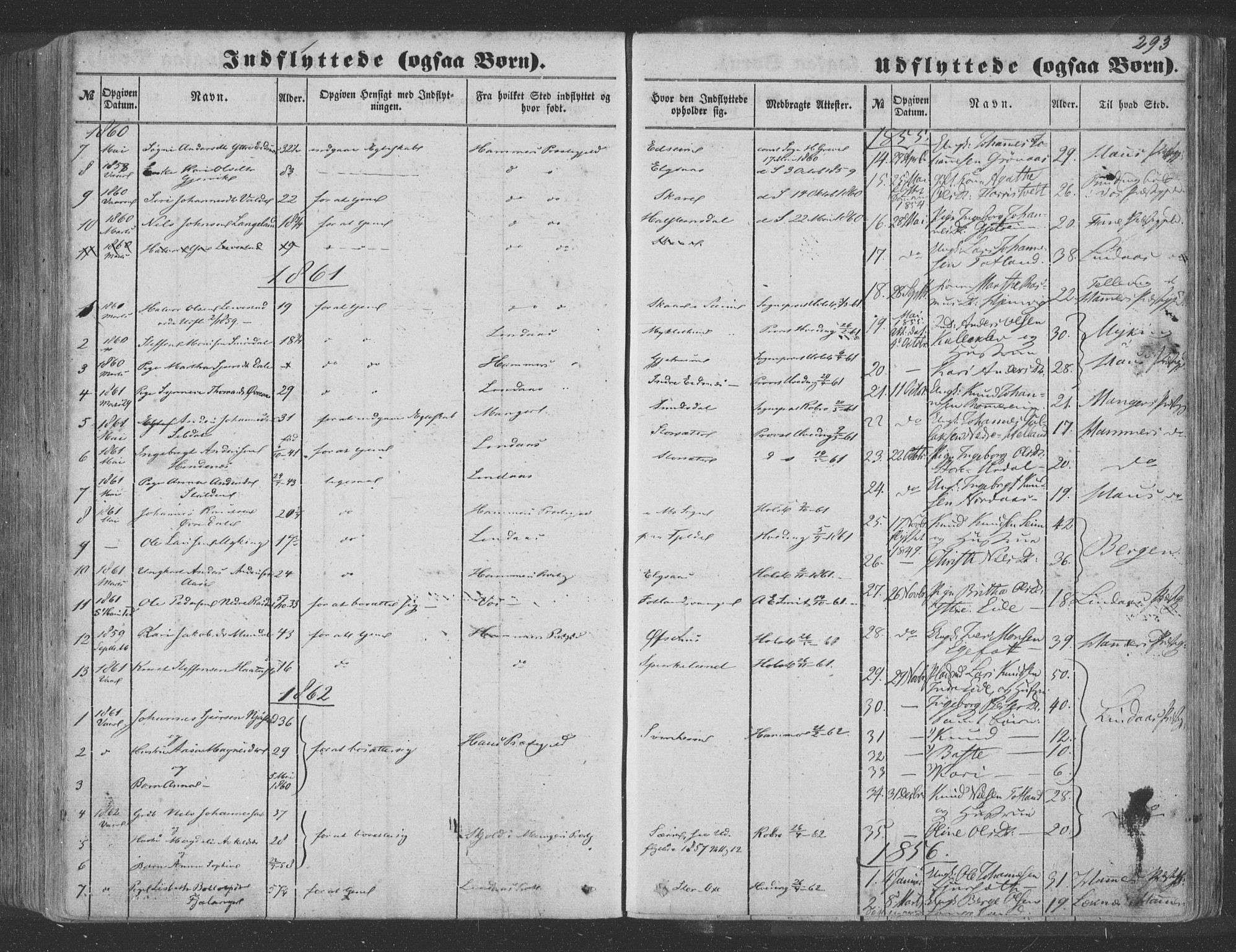 Hosanger sokneprestembete, SAB/A-75801/H/Haa: Parish register (official) no. A 8, 1849-1863, p. 293