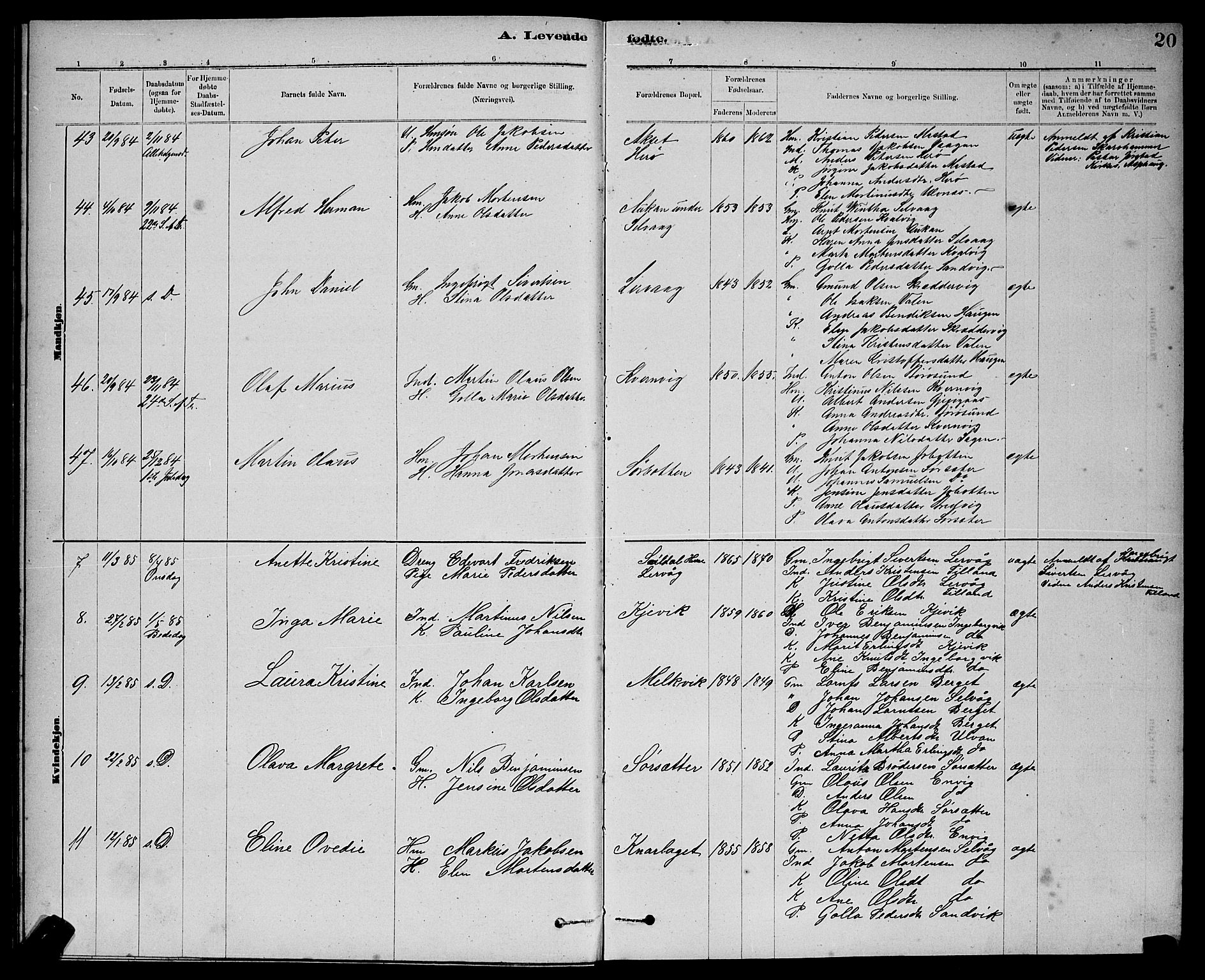Ministerialprotokoller, klokkerbøker og fødselsregistre - Sør-Trøndelag, SAT/A-1456/637/L0562: Parish register (copy) no. 637C03, 1883-1898, p. 20
