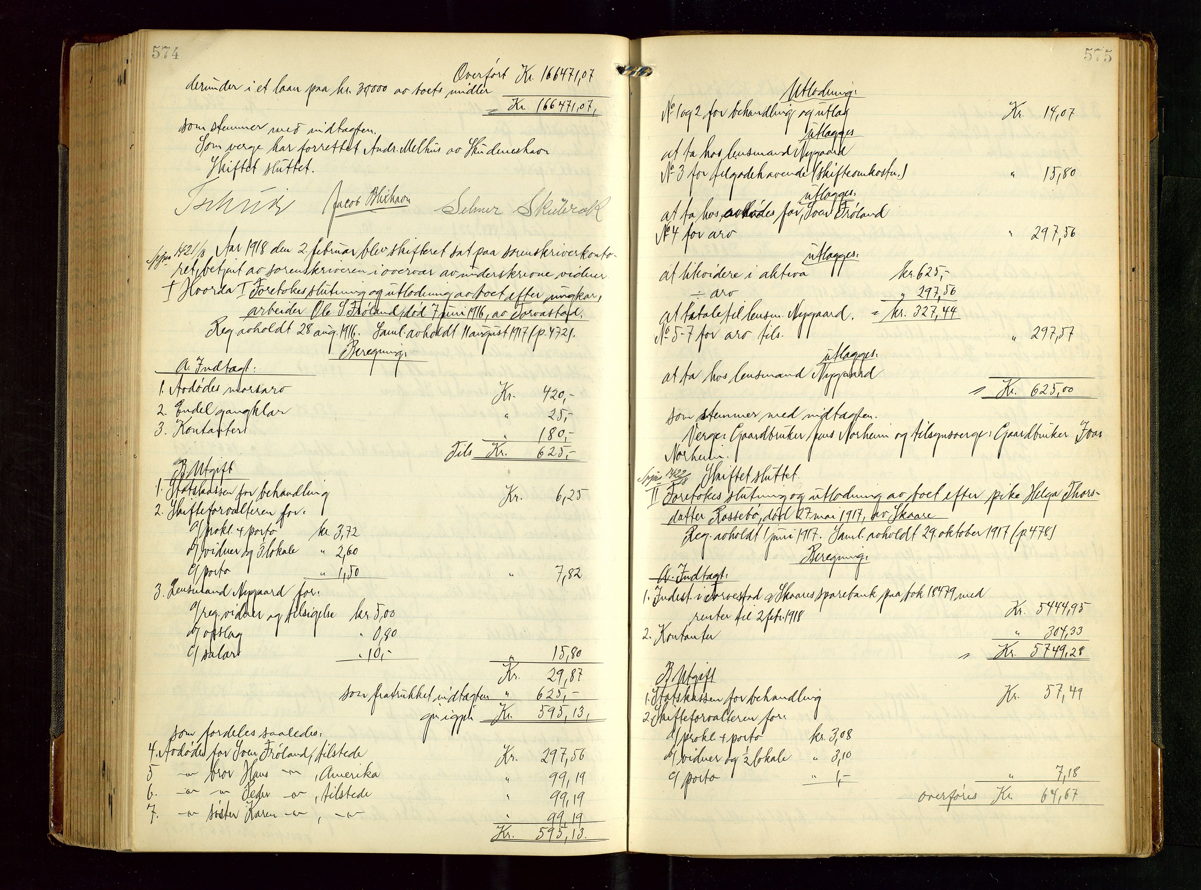 Karmsund sorenskriveri, SAST/A-100311/01/IV/IVGB/L0002: SKIFTEUTLODNINGSPROTOKOLL, 1911-1919, p. 574-575