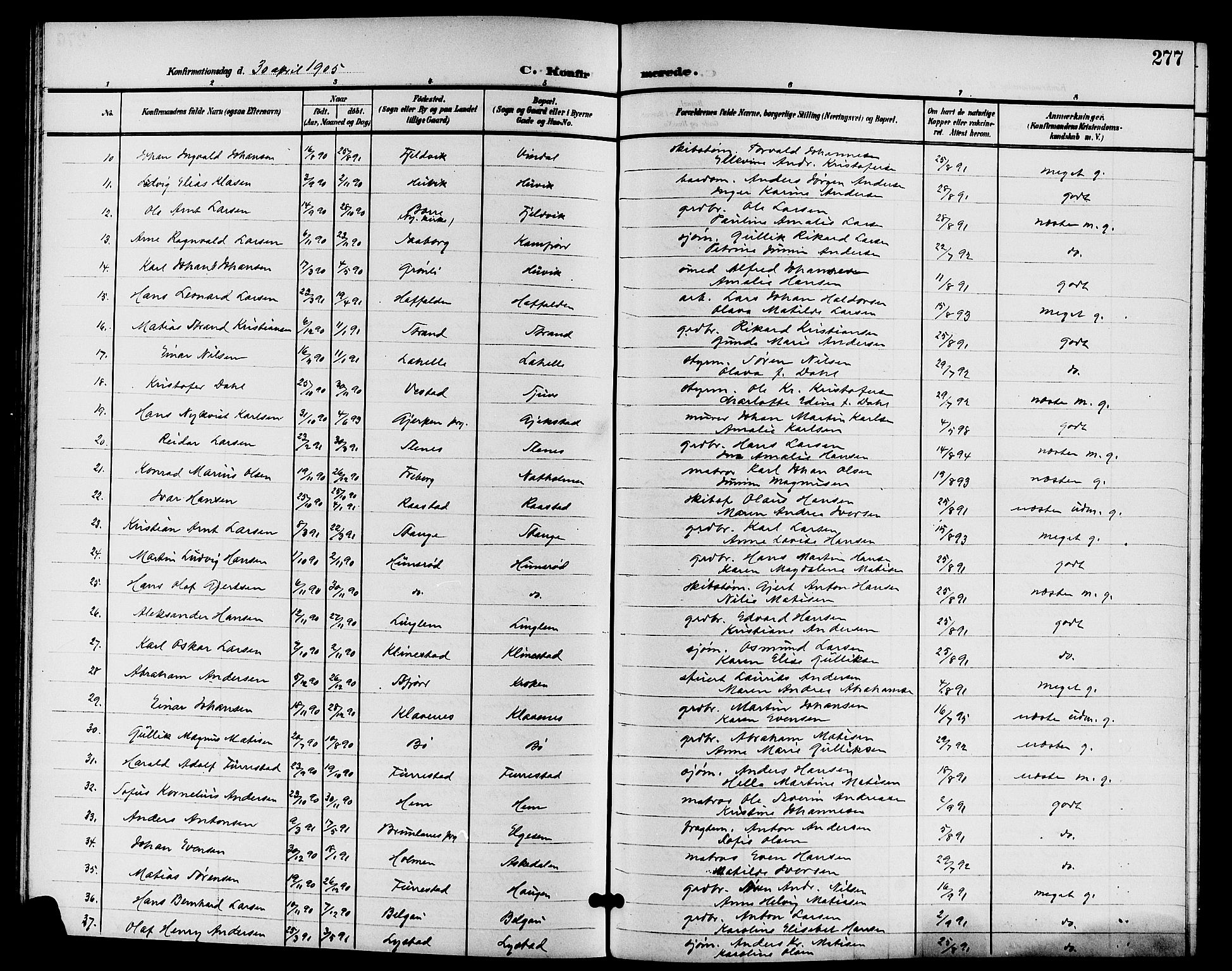 Sandar kirkebøker, AV/SAKO-A-243/G/Ga/L0002: Parish register (copy) no. 2, 1900-1915, p. 277