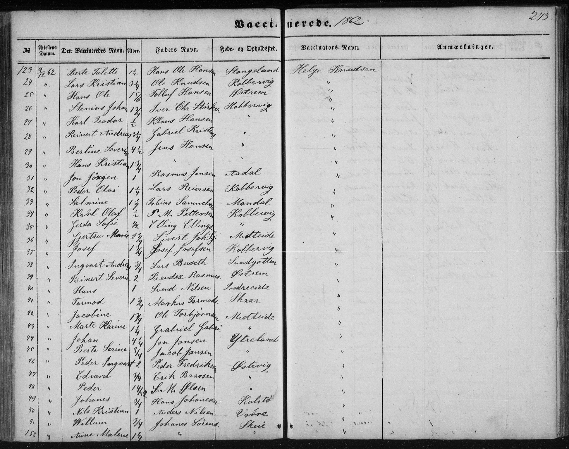 Avaldsnes sokneprestkontor, AV/SAST-A -101851/H/Ha/Haa/L0009: Parish register (official) no. A 9, 1853-1865, p. 273