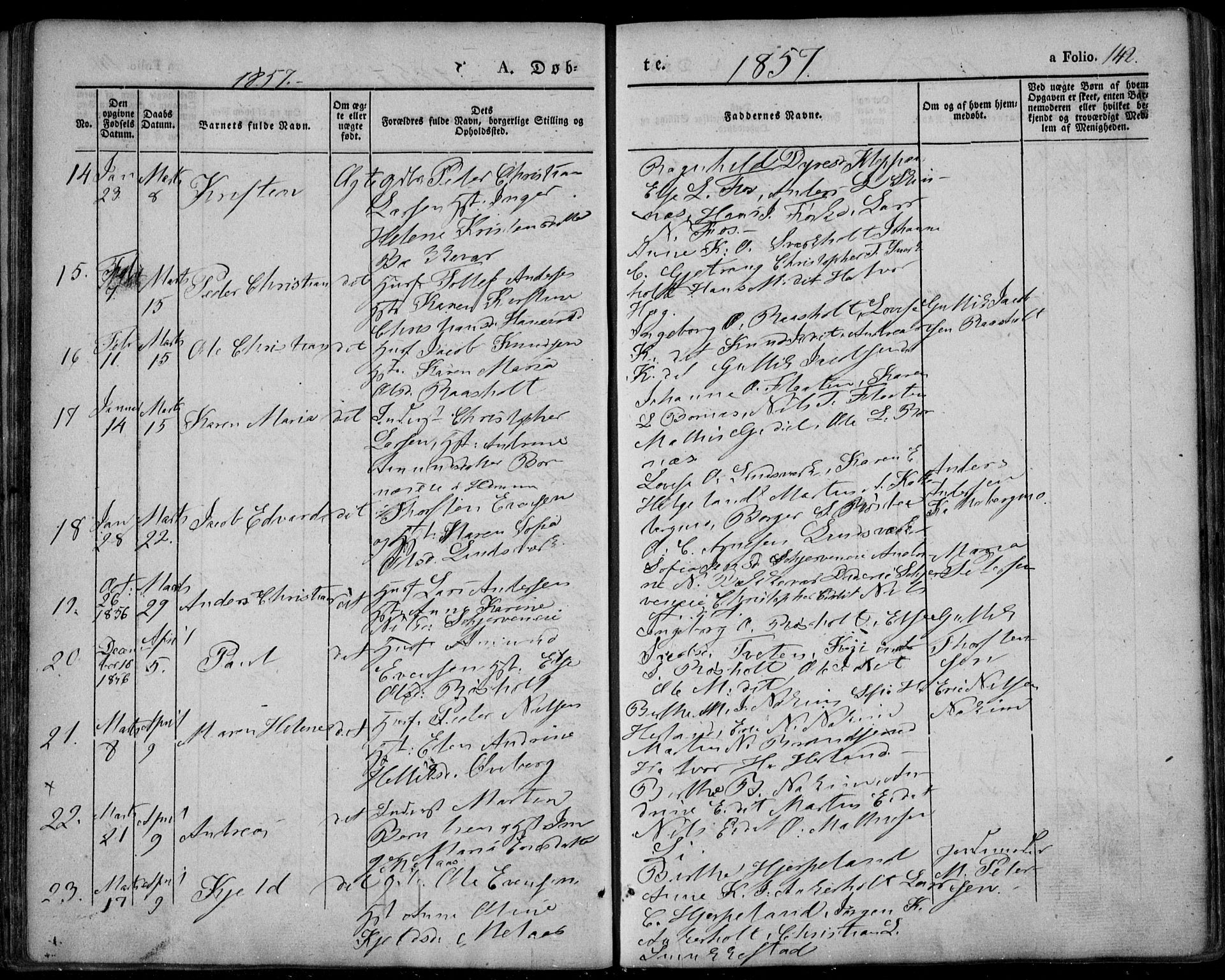 Lardal kirkebøker, AV/SAKO-A-350/F/Fa/L0006: Parish register (official) no. I 6, 1835-1860, p. 142