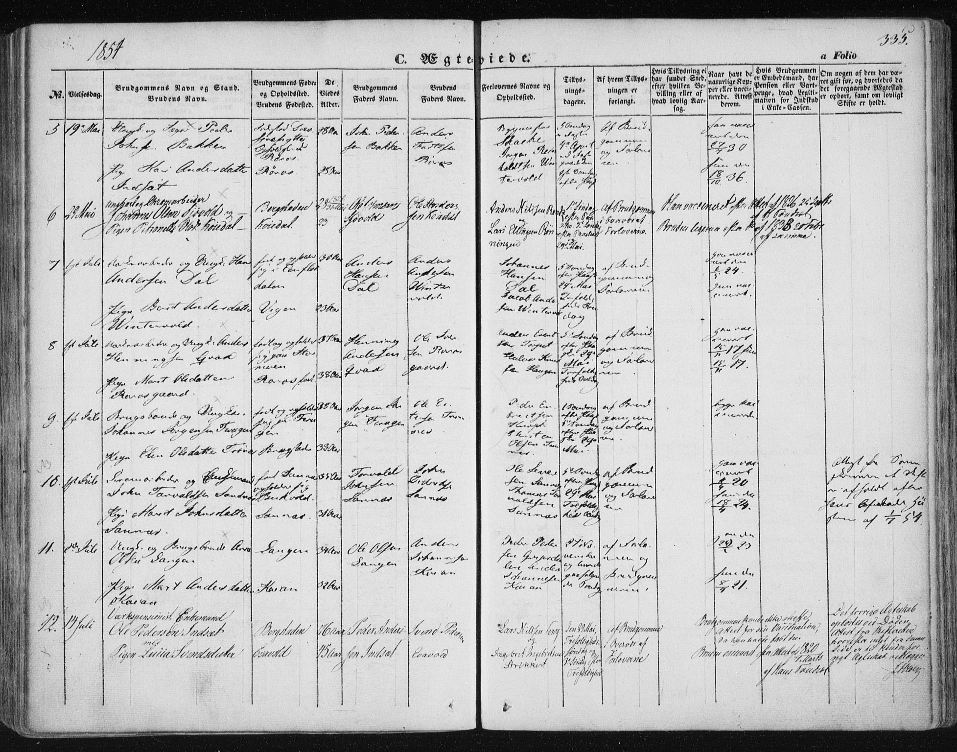 Ministerialprotokoller, klokkerbøker og fødselsregistre - Sør-Trøndelag, SAT/A-1456/681/L0931: Parish register (official) no. 681A09, 1845-1859, p. 335