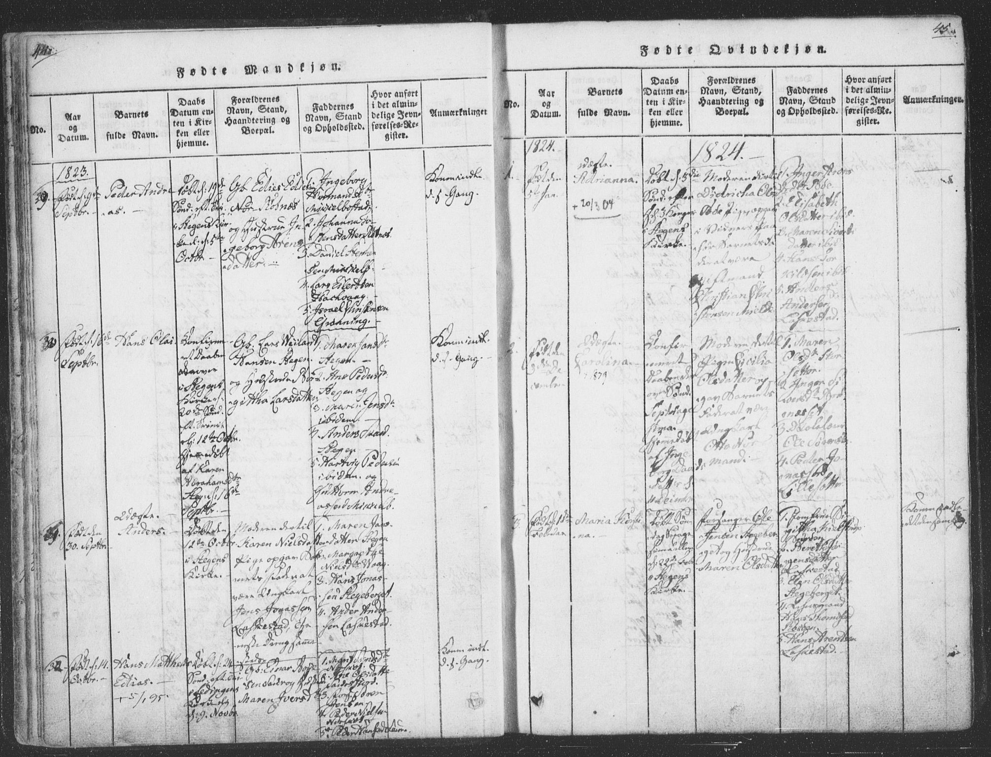 Ministerialprotokoller, klokkerbøker og fødselsregistre - Nordland, SAT/A-1459/855/L0798: Parish register (official) no. 855A06, 1821-1835, p. 44-45