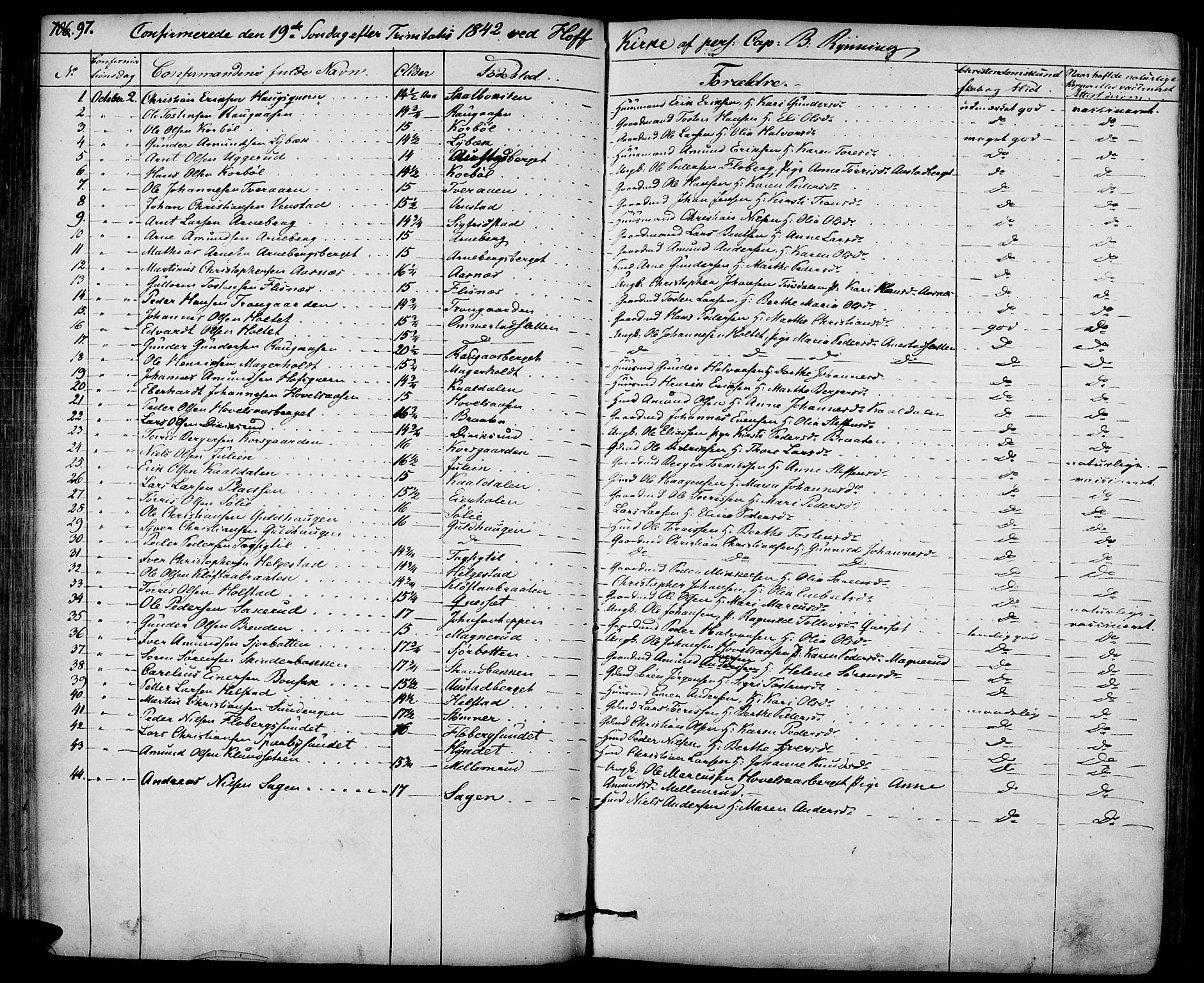 Hof prestekontor, SAH/PREST-038/H/Ha/Haa/L0007: Parish register (official) no. 7, 1841-1848, p. 97