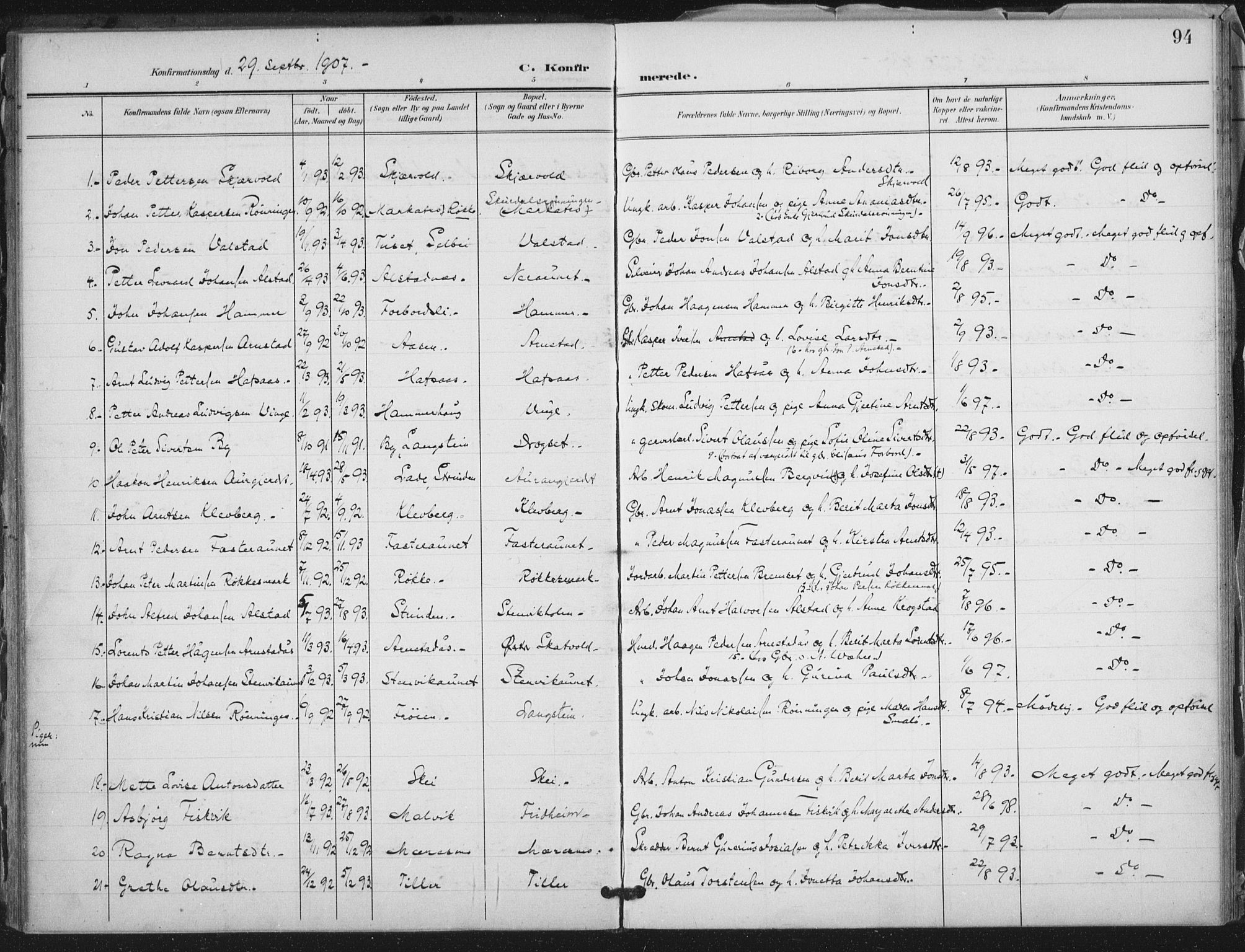 Ministerialprotokoller, klokkerbøker og fødselsregistre - Nord-Trøndelag, SAT/A-1458/712/L0101: Parish register (official) no. 712A02, 1901-1916, p. 94